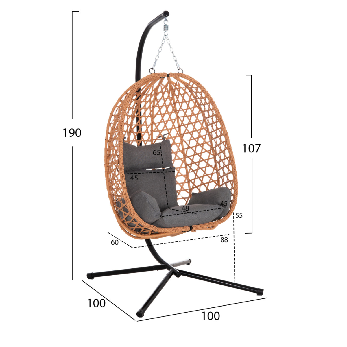 ΚΡΕΜΑΣΤΗ ΦΩΛΙΑ NESTA HM6468.05 ΜΑΥΡΟ ΜΕΤΑΛΛΟ--ΚΑΦΕ P.E.RATTAN 100x100x190Υεκ. - Image 2