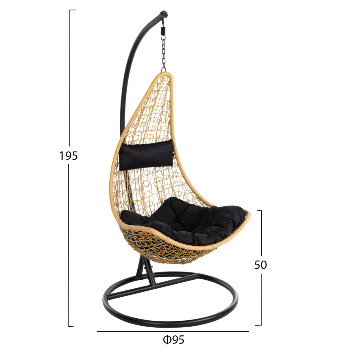 ΚΡΕΜΑΣΤΗ ΠΟΛΥΘΡΟΝΑ ΦΩΛΙΑ MILLIE HM5996.04 ΜΕΤΑΛΛΟ ΜΑΥΡΟ-ΣΥΝΘ.RATTAN ΜΠΕΖ Φ95x195Υεκ. - Image 2