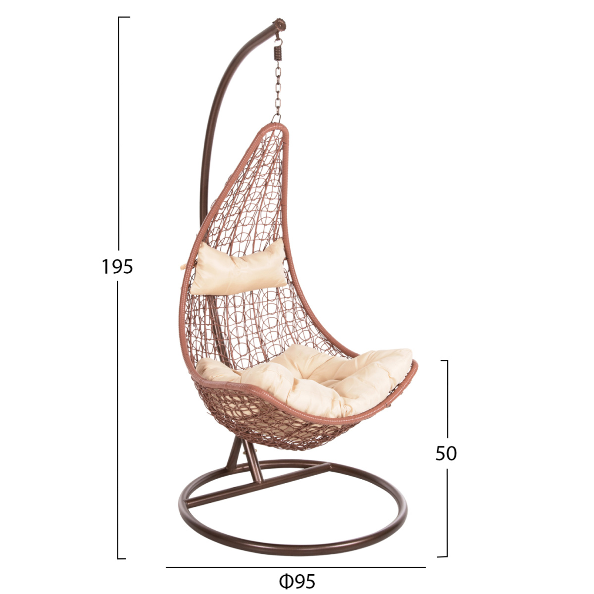 ΚΡΕΜΑΣΤΗ ΠΟΛΥΘΡΟΝΑ ΦΩΛΙΑ MILLIE HM5996.05 ΜΕΤΑΛΛΟ ΚΑΦΕ-ΣΥΝΘ.RATTAN ΚΑΦΕ Φ95x195Υεκ. - Image 2