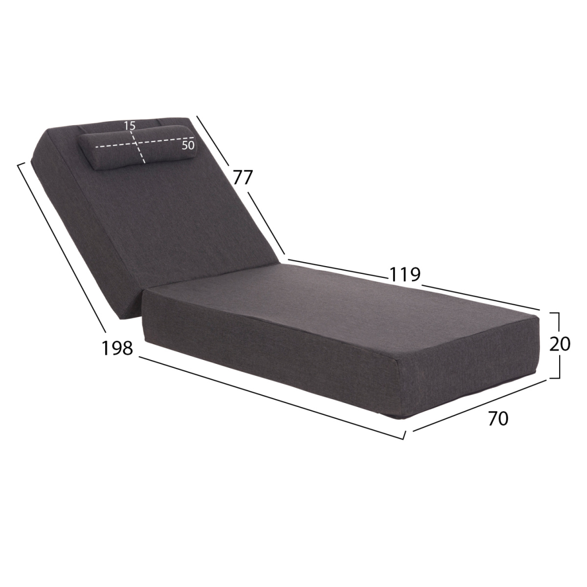ΜΑΞΙΛΑΡΙ ΞΑΠΛΩΣΤΡΑΣ KIHEI HM21094.03 OLEFIN ΣΚΟΥΡΟ ΓΚΡΙ ΜΕ FOAM 198x70x20Υεκ - Image 2