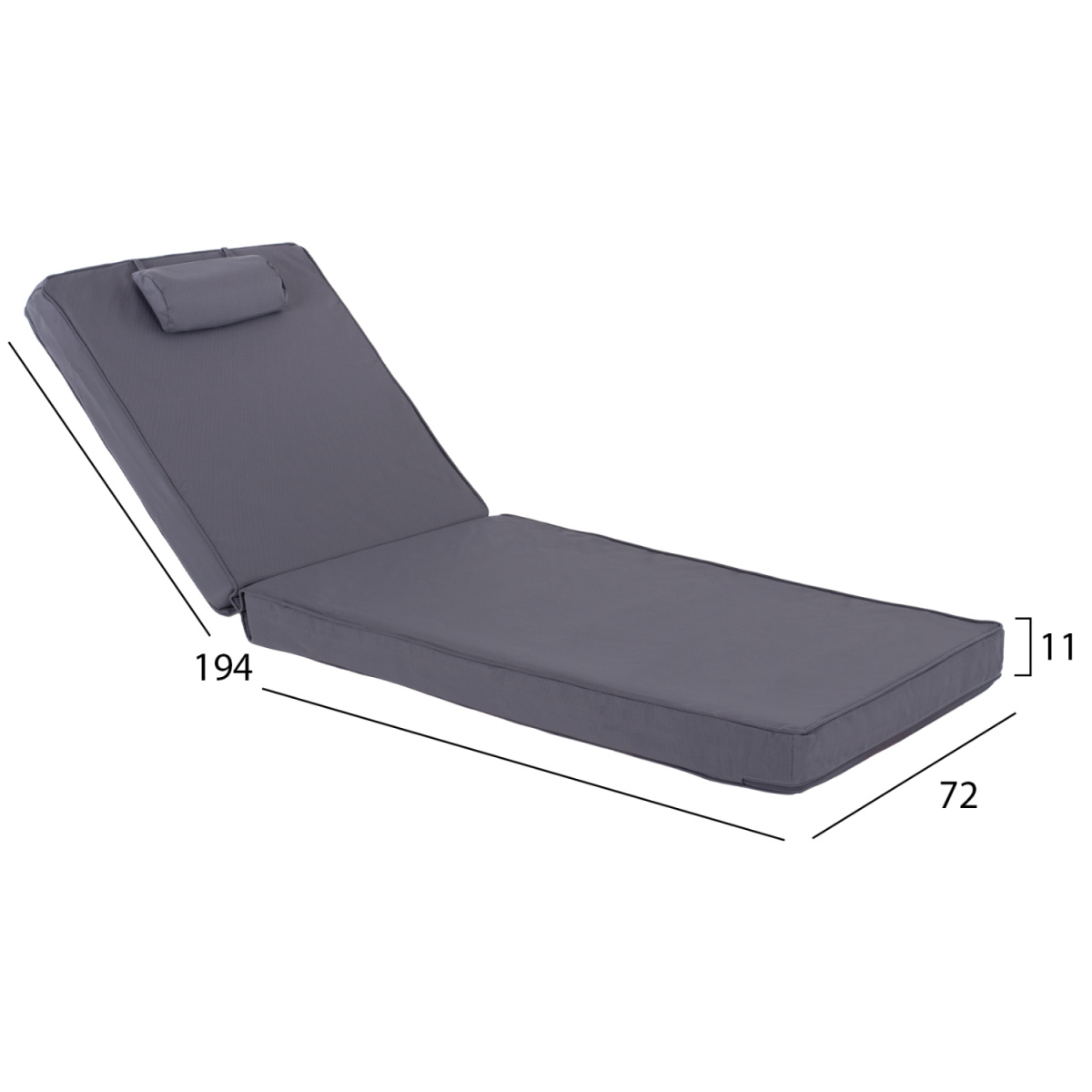 ΜΑΞΙΛΑΡΙ ΞΑΠΛΩΣΤΡΑΣ TEXTILENE 600gr/m2 SIFNOS ΓΚΡΙ HM11237.30T 194x70x11Yεκ. - Image 2