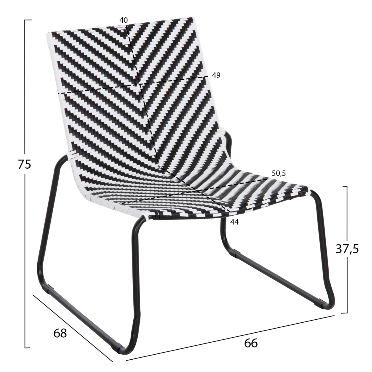 ΜΕΤΑΛΛΙΚΗ ΚΑΡΕΚΛΑ PONY HM6082 ΜΑΥΡΟ & ΑΣΠΡΟ ΣΥΝΘ.RATTAN 66x68x75Υεκ. - Image 2