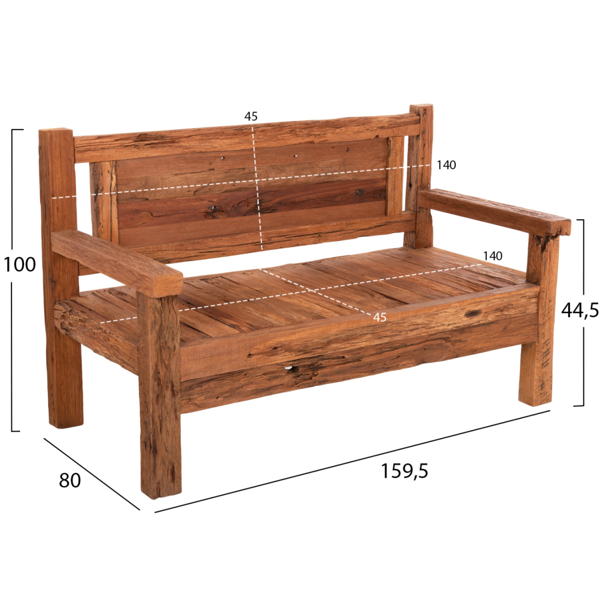 ΠΑΓΚΑΚΙ 3ΘΕΣΙΟ THREEWAY HM9454.01 ΑΝΑΚΥΚΛΩΜΕΝΑ ΞΥΛΑ ΜΙΧ 159,5x80x100Υεκ. - Image 2