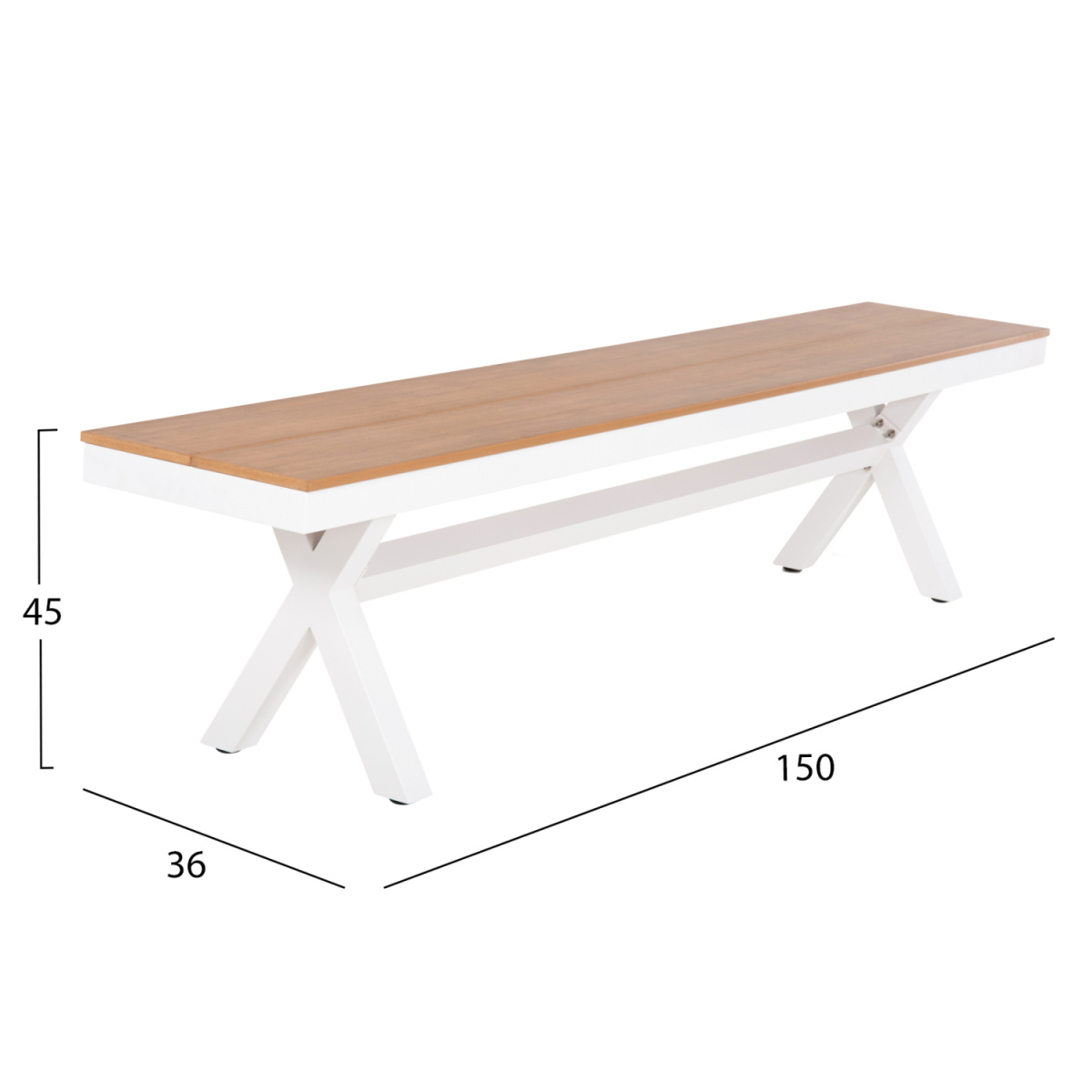 ΠΑΓΚΑΚΙ ΑΛΟΥΜΙΝΙΟΥ TAWNEE HM6038.02 ΛΕΥΚΟ-POLYWOOD ΚΑΘΙΣΜΑ ΦΥΣΙΚΟ 150x36x45Υεκ. - Image 2