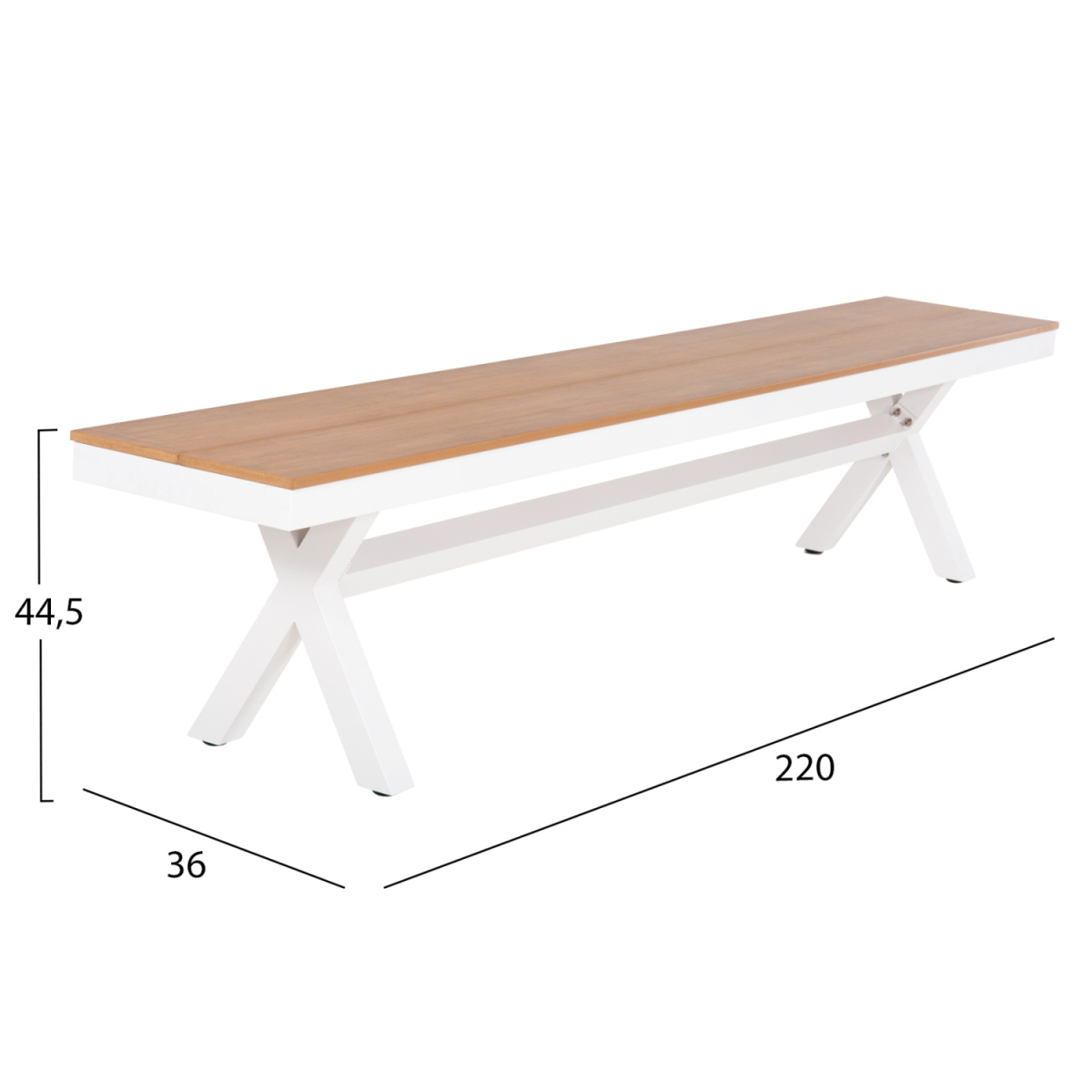 ΠΑΓΚΑΚΙ ΑΛΟΥΜΙΝΙΟΥ TAWNEE HM6040.02 ΛΕΥΚΟ-POLYWOOD ΚΑΘΙΣΜΑ ΦΥΣΙΚΟ 220x36x44,5Υεκ. - Image 2