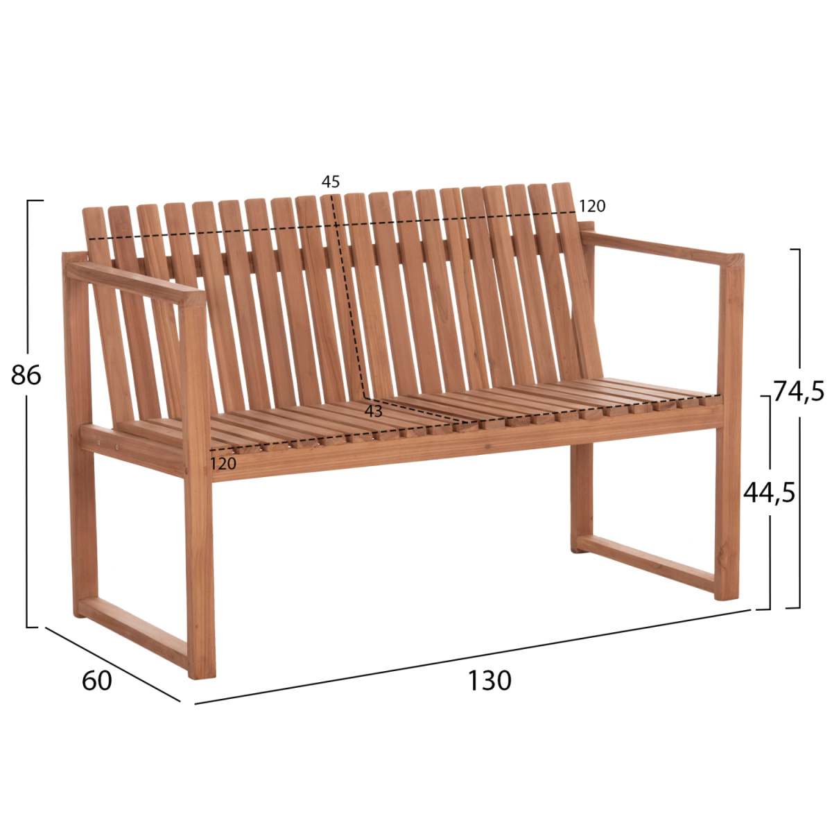 ΠΑΓΚΑΚΙ ΚΗΠΟΥ 2ΘΕΣΙΟ VED HM18124 ΞΥΛΟ TEAK--ΦΥΣΙΚΟ ΧΡΩΜΑ 130x60x86Υεκ. - Image 2