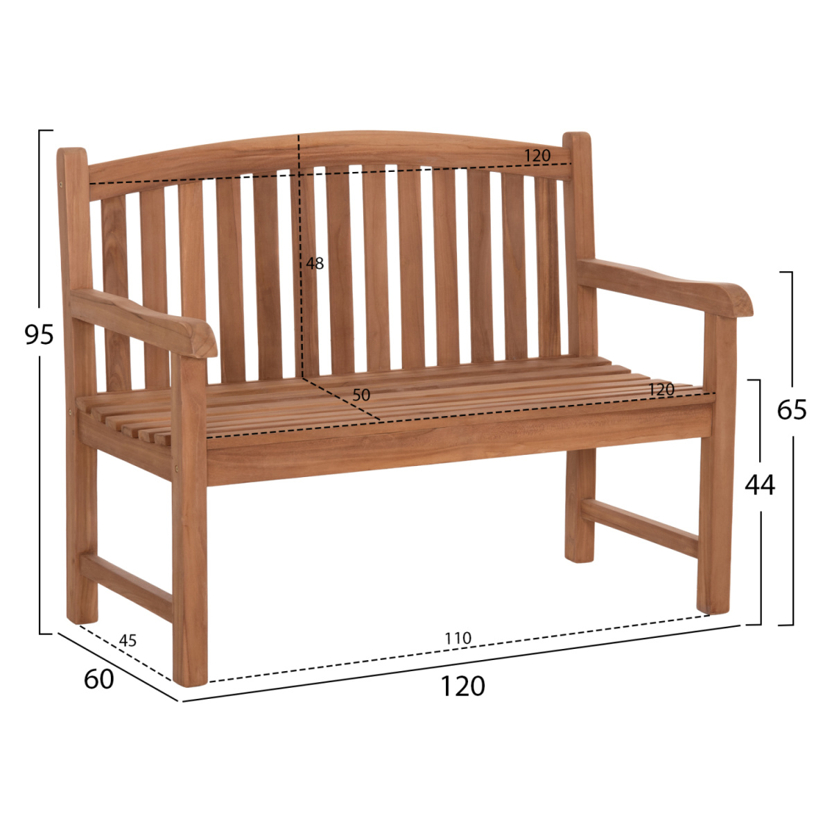 ΠΑΓΚΑΚΙ ΚΗΠΟΥ 2ΘΕΣΙΟ ELENA HM6651 ΞΥΛΟ TEAK--ΦΥΣΙΚΟ 120x60x95Υεκ. - Image 2