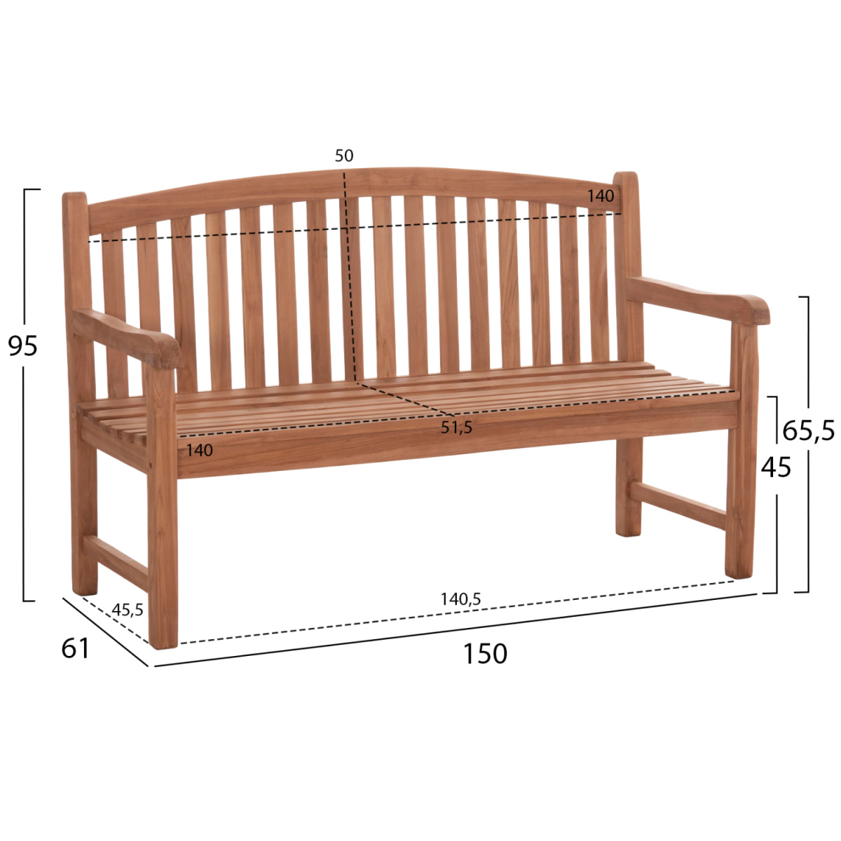 ΠΑΓΚΑΚΙ ΚΗΠΟΥ 3ΘΕΣΙΟ ELENA HM18125 ΞΥΛΟ TEAK--ΦΥΣΙΚΟ 150x61x95Υεκ. - Image 2