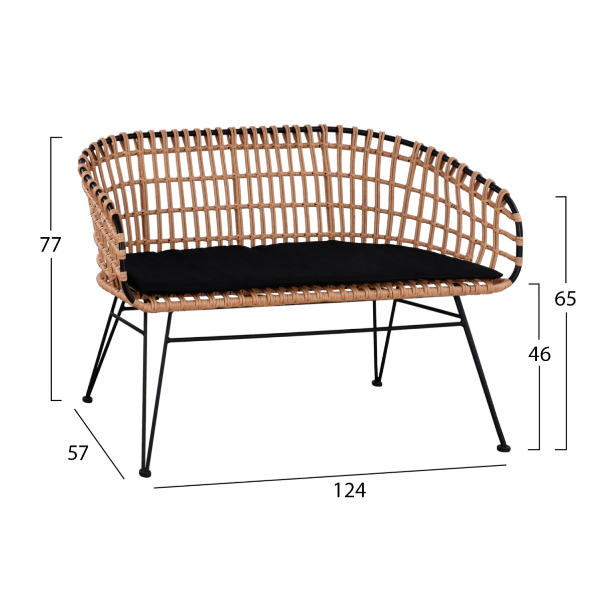 ΠΑΓΚΑΚΙ ΜΕΤΑΛΛΙΚΟ ALLEGRA HM5692 ΜΕ WICKER ΜΑΥΡΟ-ΜΠΕΖ 124x57x77Υ εκ. - Image 2