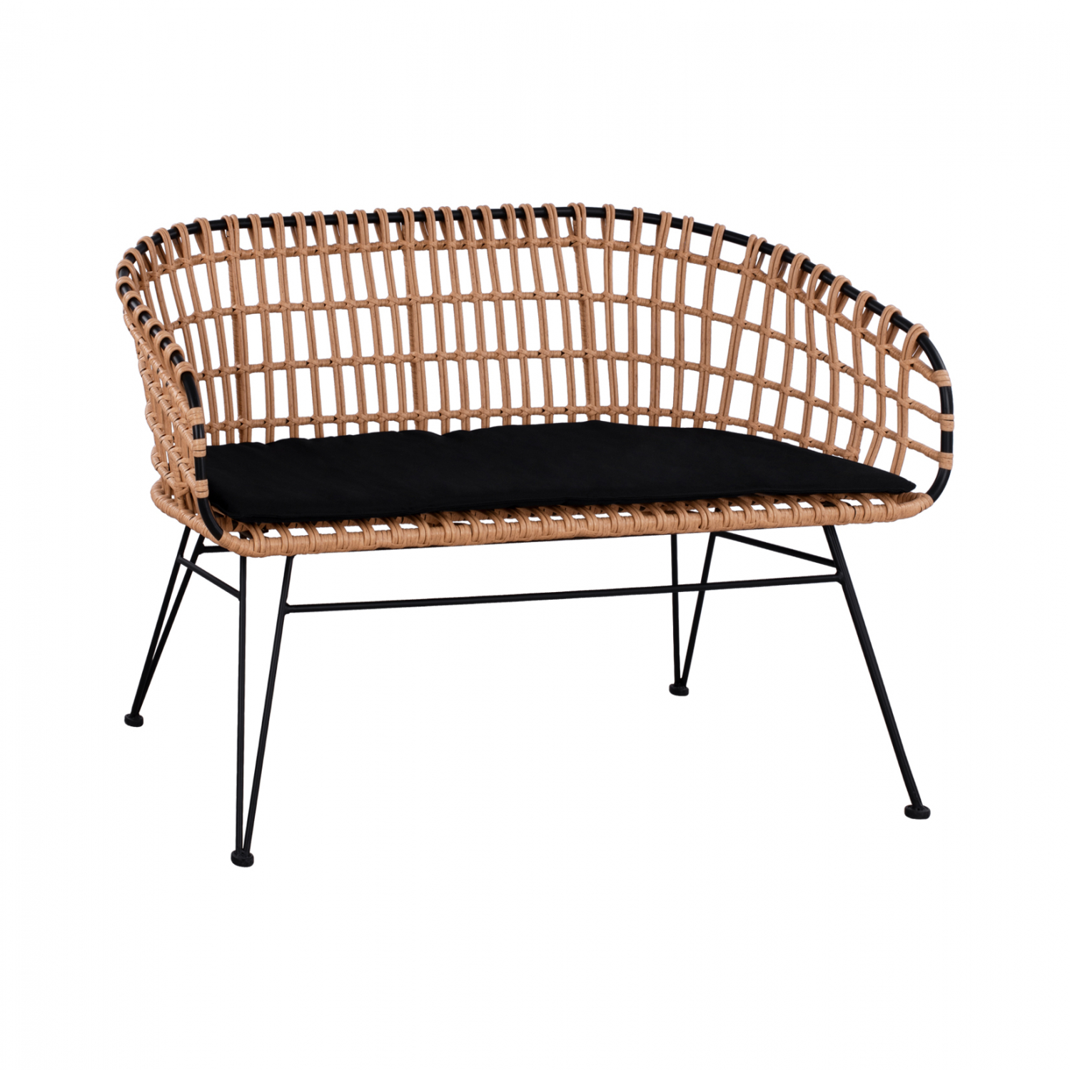 pagkaki-metalliko-fb95692-me-wicker-mayr ΠΑΓΚΑΚΙ ΜΕΤΑΛΛΙΚΟ ALLEGRA HM5692 ΜΕ WICKER ΜΑΥΡΟ-ΜΠΕΖ 124x57x77Υ εκ. - Image 1