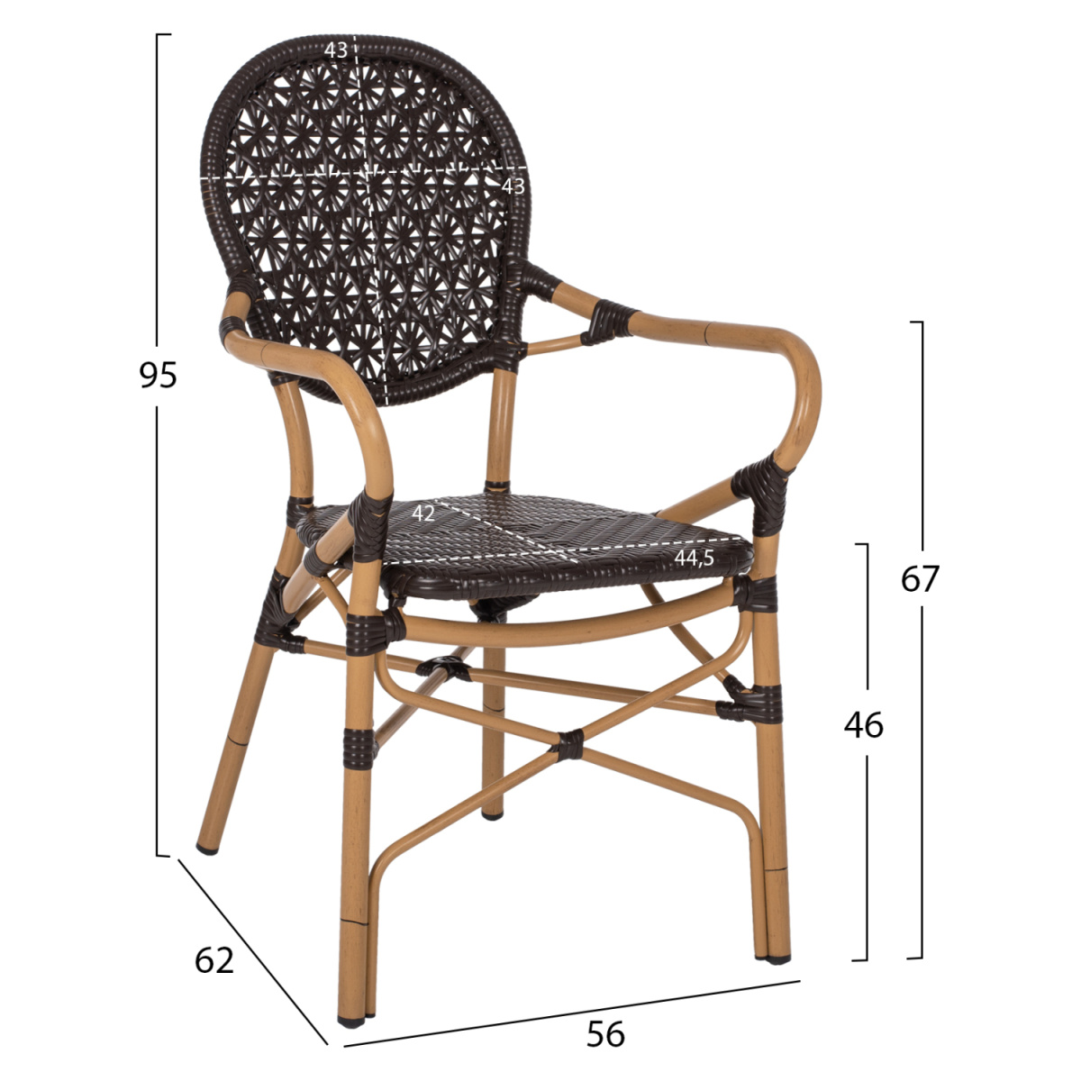 ΠΟΛΥΘΡΟΝΑ ΑΛΟΥΜΙΝΙΟΥ BAMBOO LOOK ΚΑΦΕ ΚΑΙ ΚΑΦΕ PE RATTAN HM5926.01 56x62x95Yεκ. - Image 2