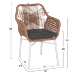 ΠΟΛΥΘΡΟΝΑ TOPIN HM6048.01 ΑΛΟΥΜΙΝΙΟ ΛΕΥΚΟ-P.E. RATTAN ΑΝΟΙΧΤΟ ΚΑΦΕ-ΜΑΞΙΛΑΡΙ ΓΚΡΙ 58x60x83Υ εκ - Image 2