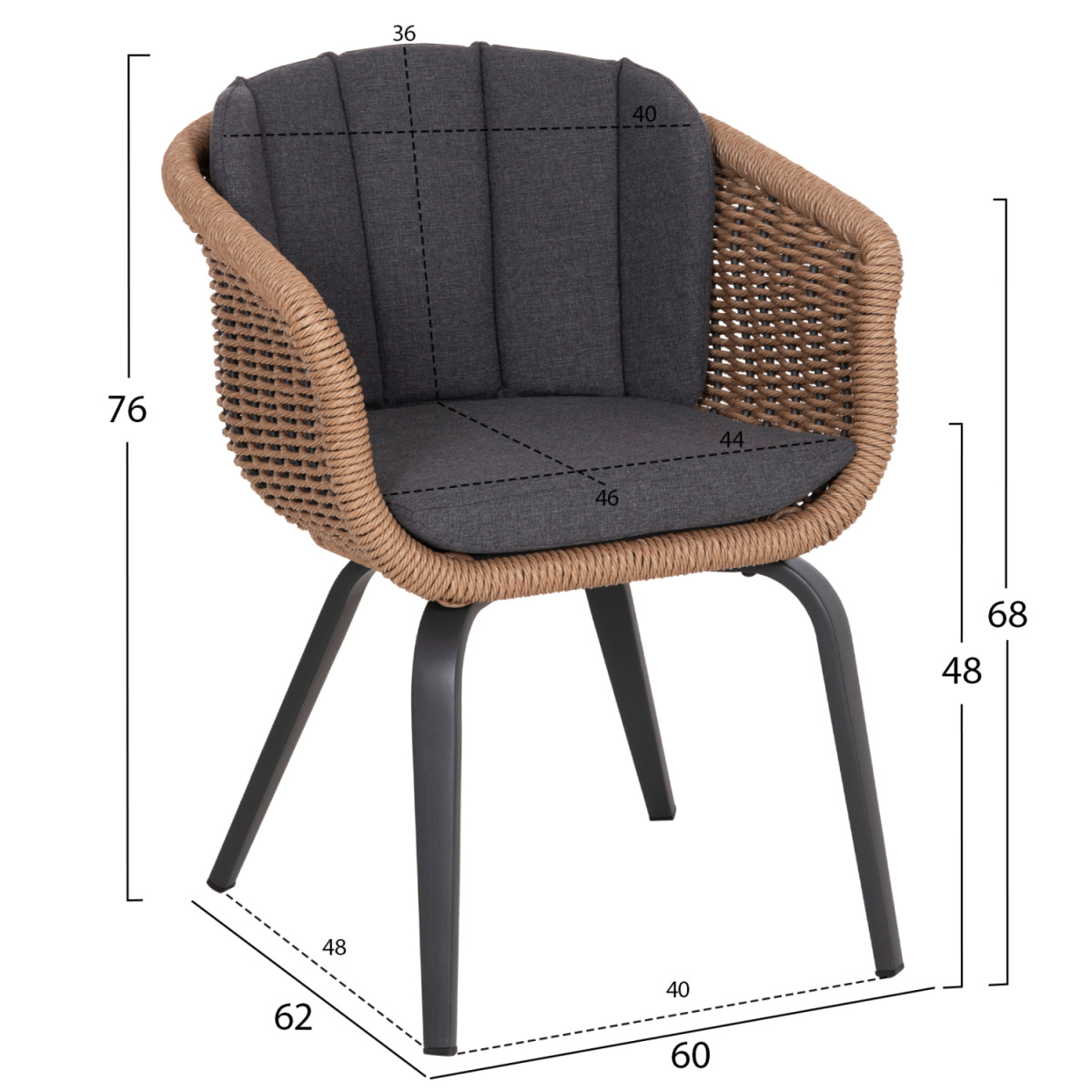 ΠΟΛΥΘΡΟΝΑ VICTUS HM6559.01 ΑΛΟΥΜΙΝΙΟ & OLEFIN ΓΚΡΙ-TWIST WICKER 60x62x76Yεκ - Image 2