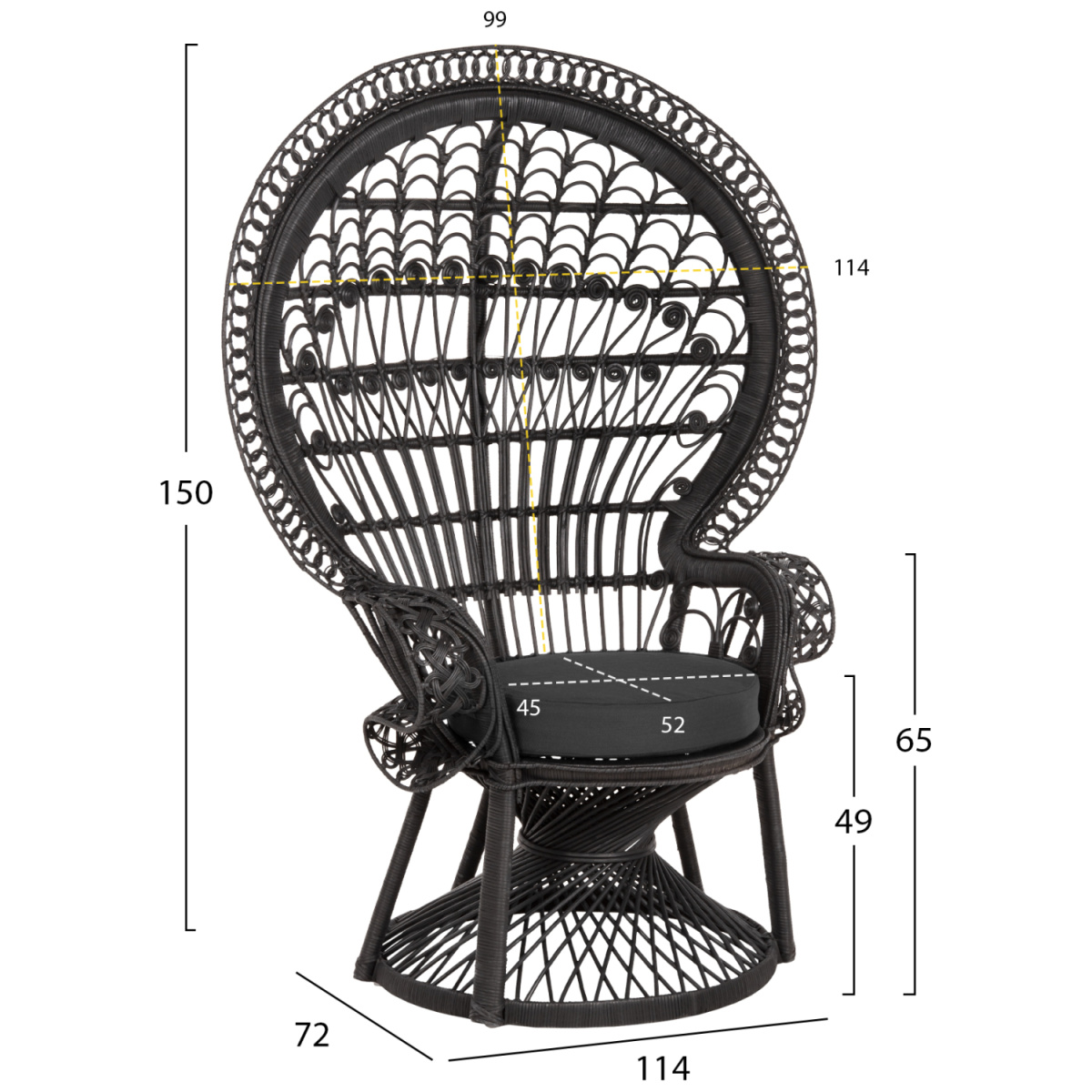 ΠΟΛΥΘΡΟΝΑ ROYAL PEACOCK HM9342.03 RATTAN ΜΑΥΡΟ-ΜΑΞΙΛΑΡΙ ΜΑΥΡΟ 114x72x150Yεκ. - Image 2