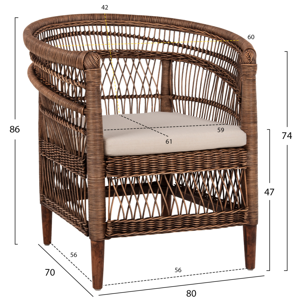 ΠΟΛΥΘΡΟΝΑ MALAWI HM9635.01 ΞΥΛΟ ΜΑΟΝΙ ΜΕ RATTAN ΚΑΦΕ-ΛΕΥΚΟ ΜΑΞΙΛΑΡΙ 80x70x86Υεκ. - Image 2