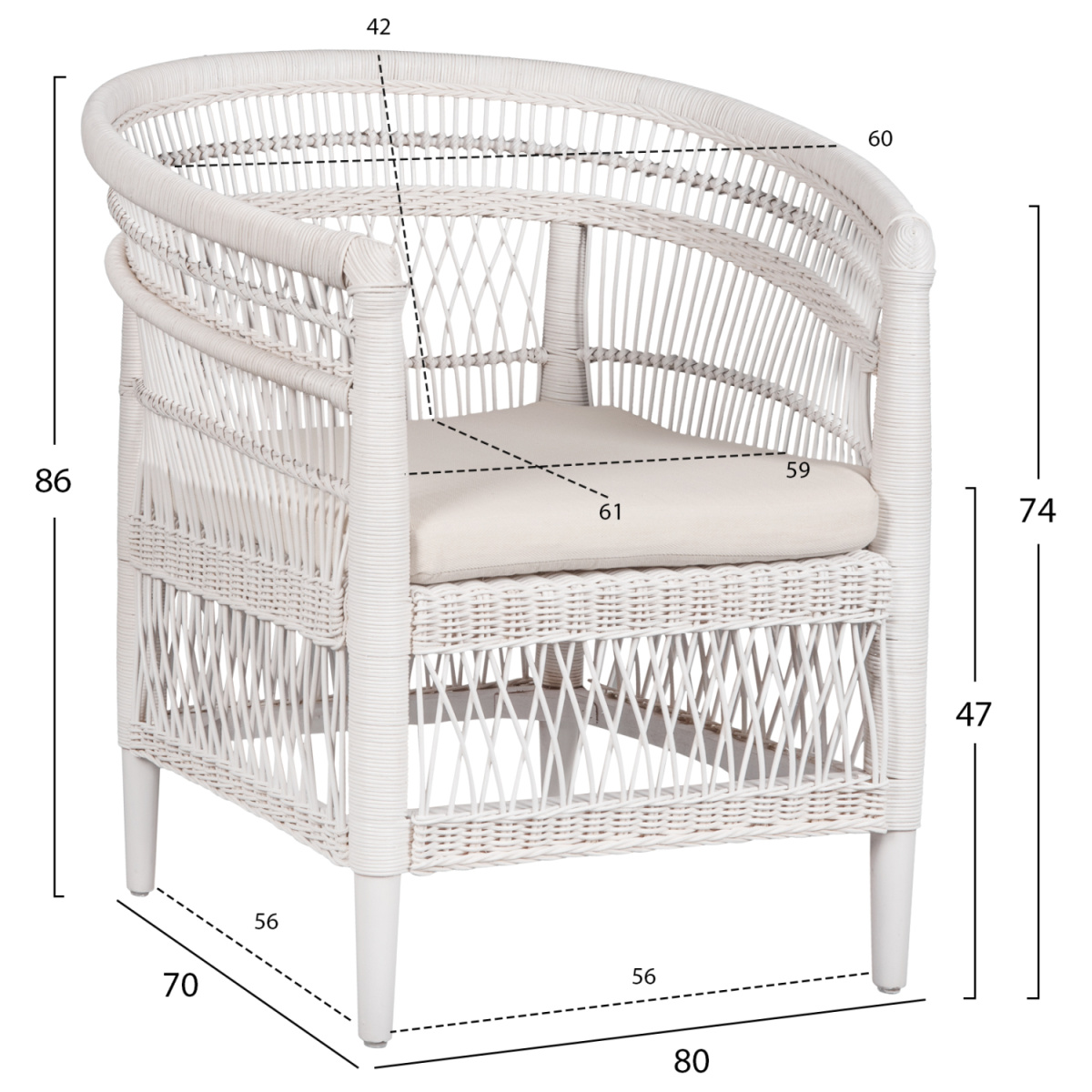 ΠΟΛΥΘΡΟΝΑ MALAWI HM9635.02 ΞΥΛΟ ΜΑΟΝΙ ΜΕ RATTAN ΛΕΥΚΟ-ΛΕΥΚΟ ΜΑΞΙΛΑΡΙ 80x70x86Υεκ. - Image 2