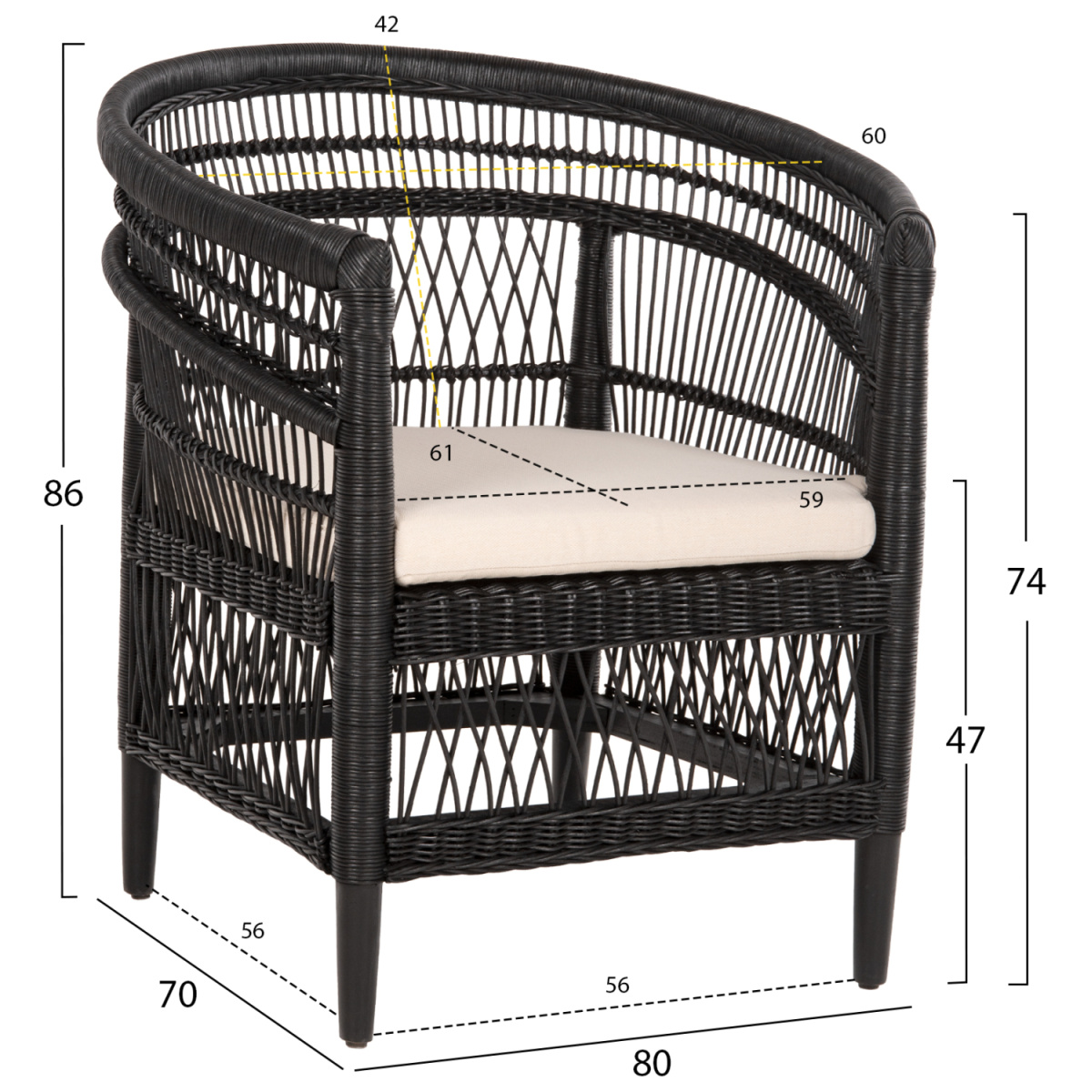 ΠΟΛΥΘΡΟΝΑ MALAWI HM9635.03 ΞΥΛΟ ΜΑΟΝΙ ΜΕ RATTAN ΜΑΥΡΟ-ΛΕΥΚΟ ΜΑΞΙΛΑΡΙ 80x70x86Υεκ. - Image 2