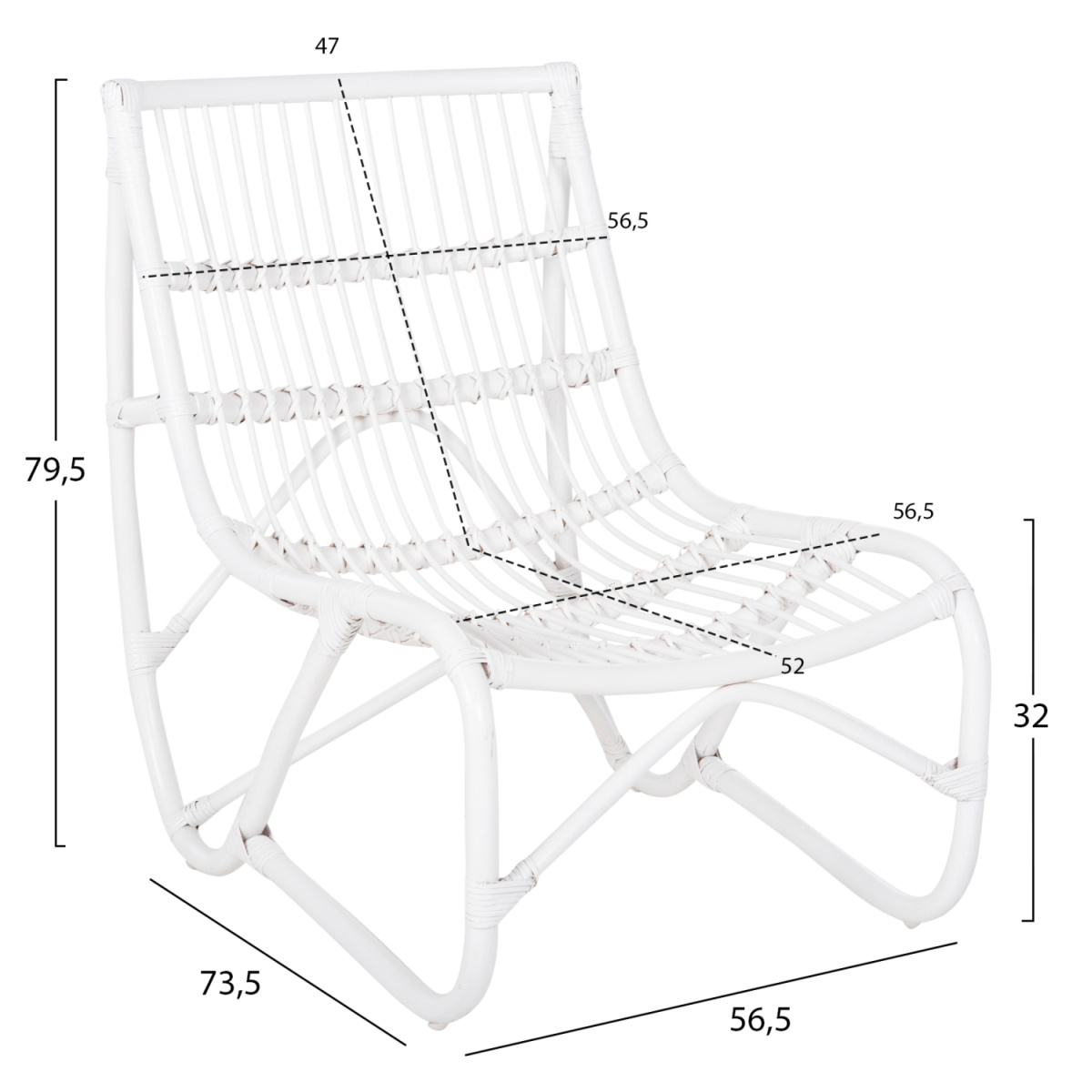 ΠΟΛΥΘΡΟΝΑ GRINN HM9815.03 ΡΑΒΔΟΙ RATTAN ΣΕ ΛΕΥΚΟ 56,5x73,5x79,5Υ εκ. - Image 2