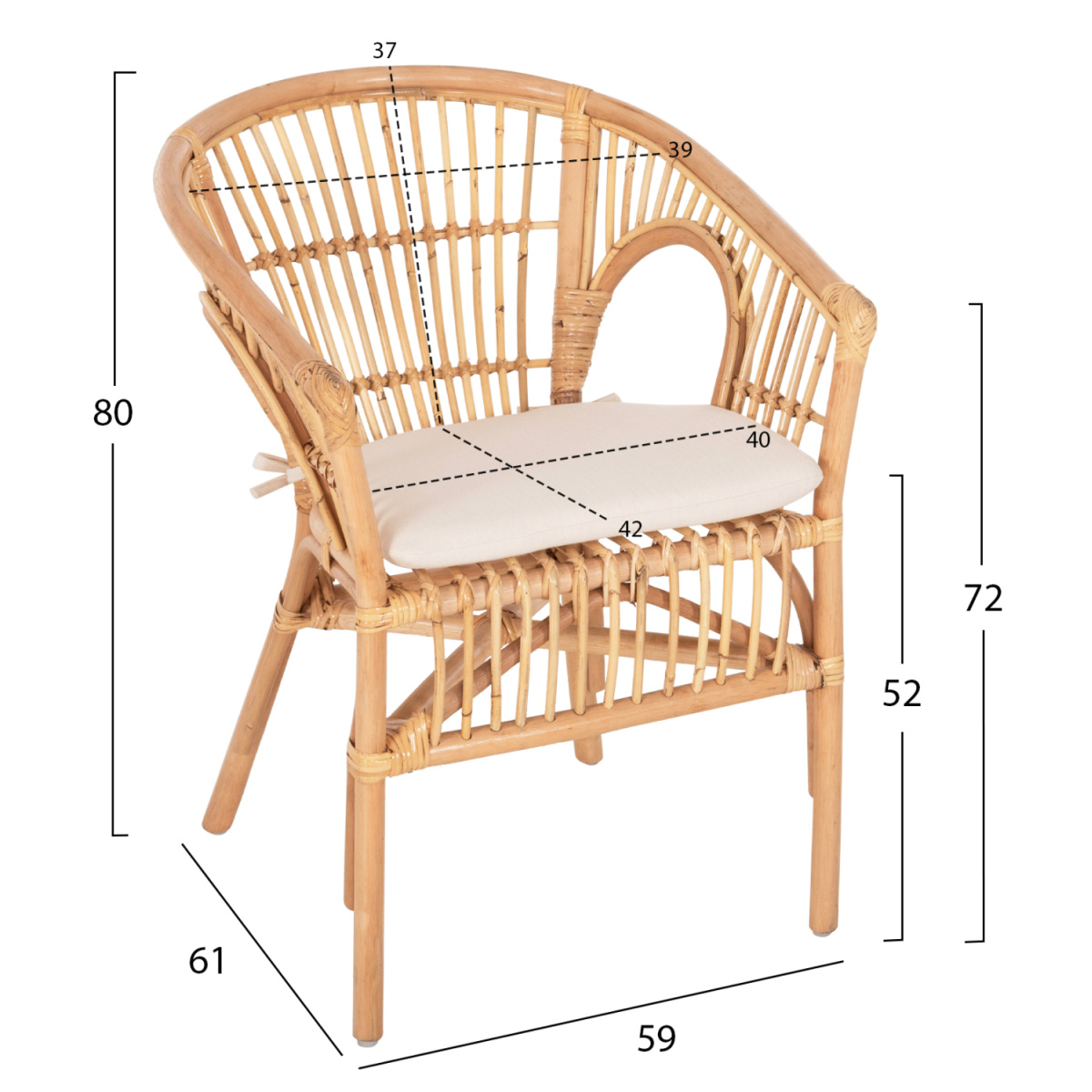 ΠΟΛΥΘΡΟΝΑ DAMPAR HM9929.04 RATTAN ΣΕ ΦΥΣΙΚΟ-ΛΕΥΚΟ ΜΑΞΙΛΑΡΙ 59x61x80Υεκ. - Image 2