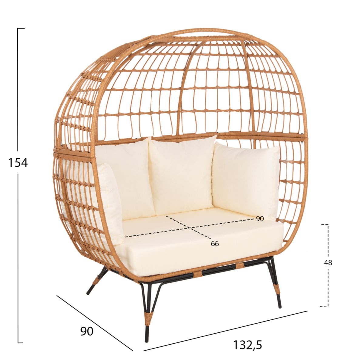 ΠΟΛΥΘΡΟΝΑ ΦΩΛΙΑ MIAMI 2 ΑΤΟΜΩΝ ΤΥΠΟΥ RATTAN HM5870.11 132.5x90x154Υεκ - Image 2