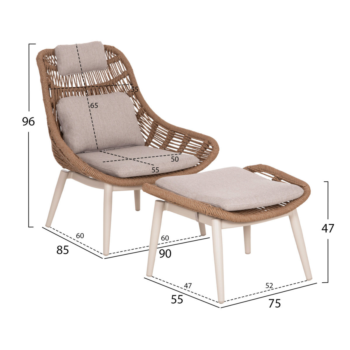 ΠΟΛΥΘΡΟΝΑ LOUNGE ΜΕ ΥΠΟΠΟΔΙΟ REMVAZZO HM6561.02 ΑΛΟΥΜΙΝΙΟ ΜΠΕΖ--WICKER 90x85x96Υεκ - Image 2