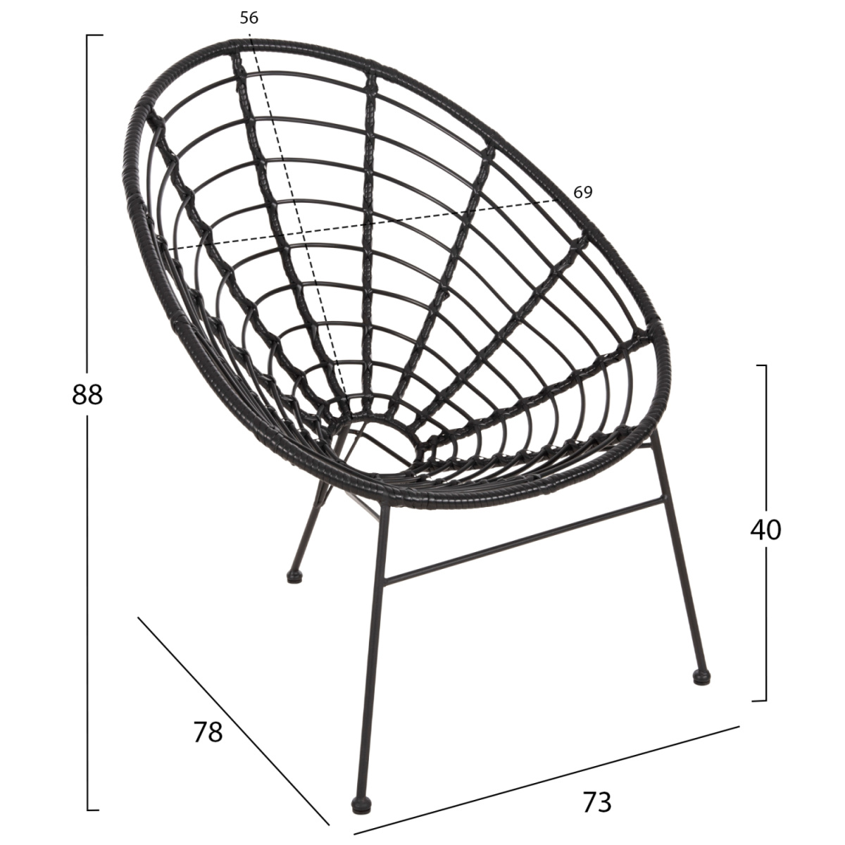 ΠΟΛΥΘΡΟΝΑ ΤΥΠΟΥ ΦΩΛΙΑ ΜΕΤΑΛΛΙΚΗ ALLEGRA HM5458.12 ΜΕ WICKER-ΜΑΥΡΟ 73x78x88Υεκ. - Image 2