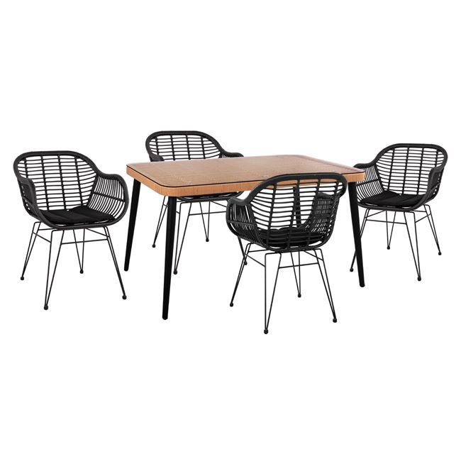 set-5tmch-allegra-wicker-me-trapezi-140x-3 ΣΕΤ 5ΤΜΧ ALLEGRA WICKER ΜΕ ΤΡΑΠΕΖΙ 140X80Χ78Υ ΜΠΕΖ & ΜΑΥΡΟ ΧΡΩΜΑ HM10508 - Image 1
