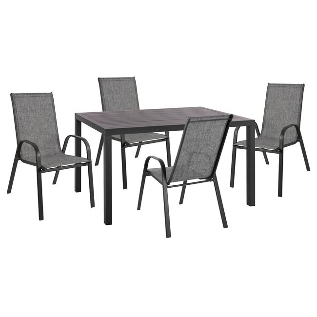 set-5tmch-me-trapezi-aloyminioy-140ch80c ΣΕΤ 5ΤΜΧ HM10531 ΤΡΑΠΕΖΙ ΑΛΟΥΜΙΝΙΟΥ 140Χ80Χ75,5Y & 4 ΠΟΛΥΘΡΟΝΕΣ LEON ΜΕΤΑΛΛΙΚΕΣ ΓΚΡΙ - Image 1