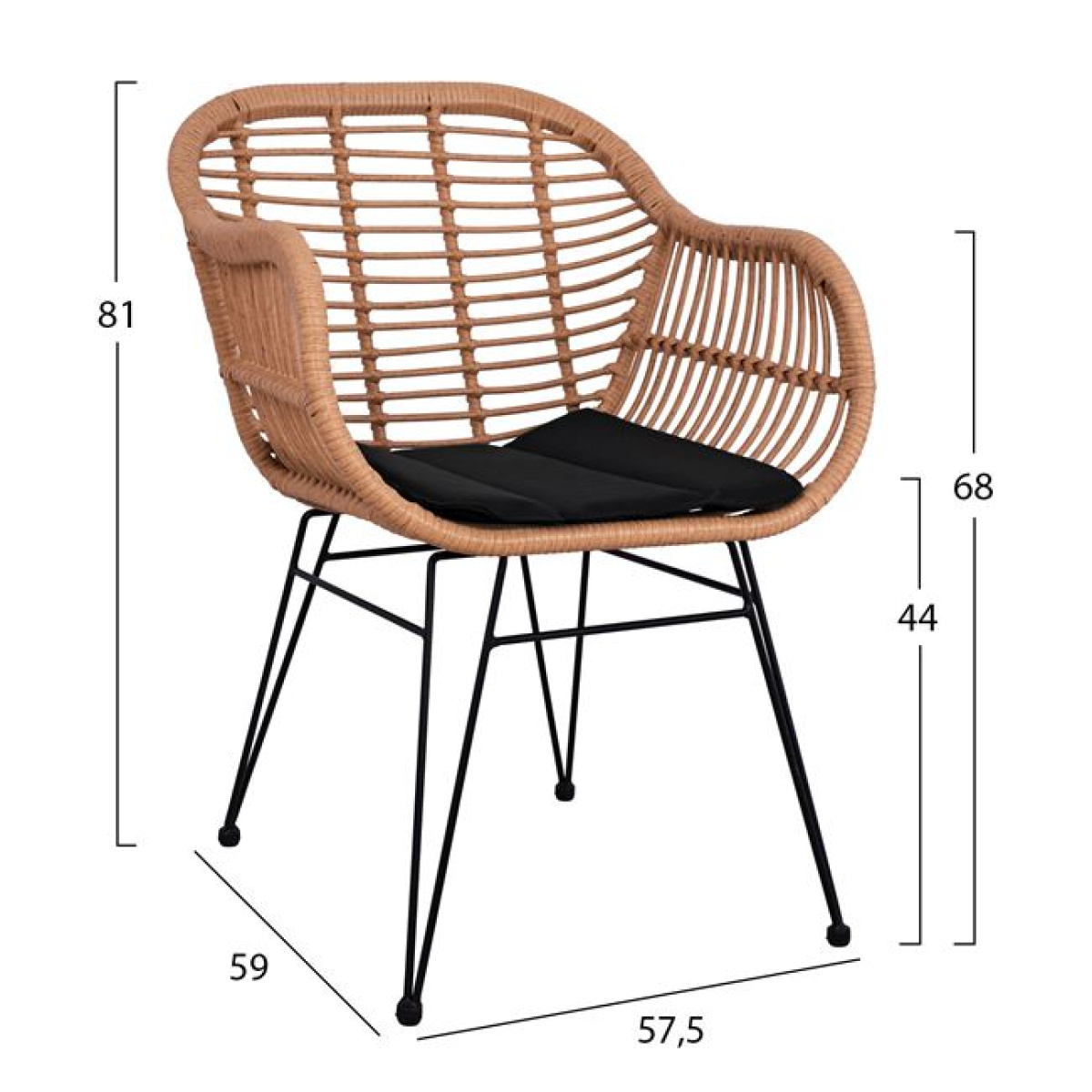 ΣΕΤ 7ΤΜΧ ALLEGRA WICKER ΜΕ ΤΡΑΠΕΖΙ 160X90X78Υ ΜΠΕΖ & ΜΑΥΡΟ ΧΡΩΜΑ HM10513 - Image 3
