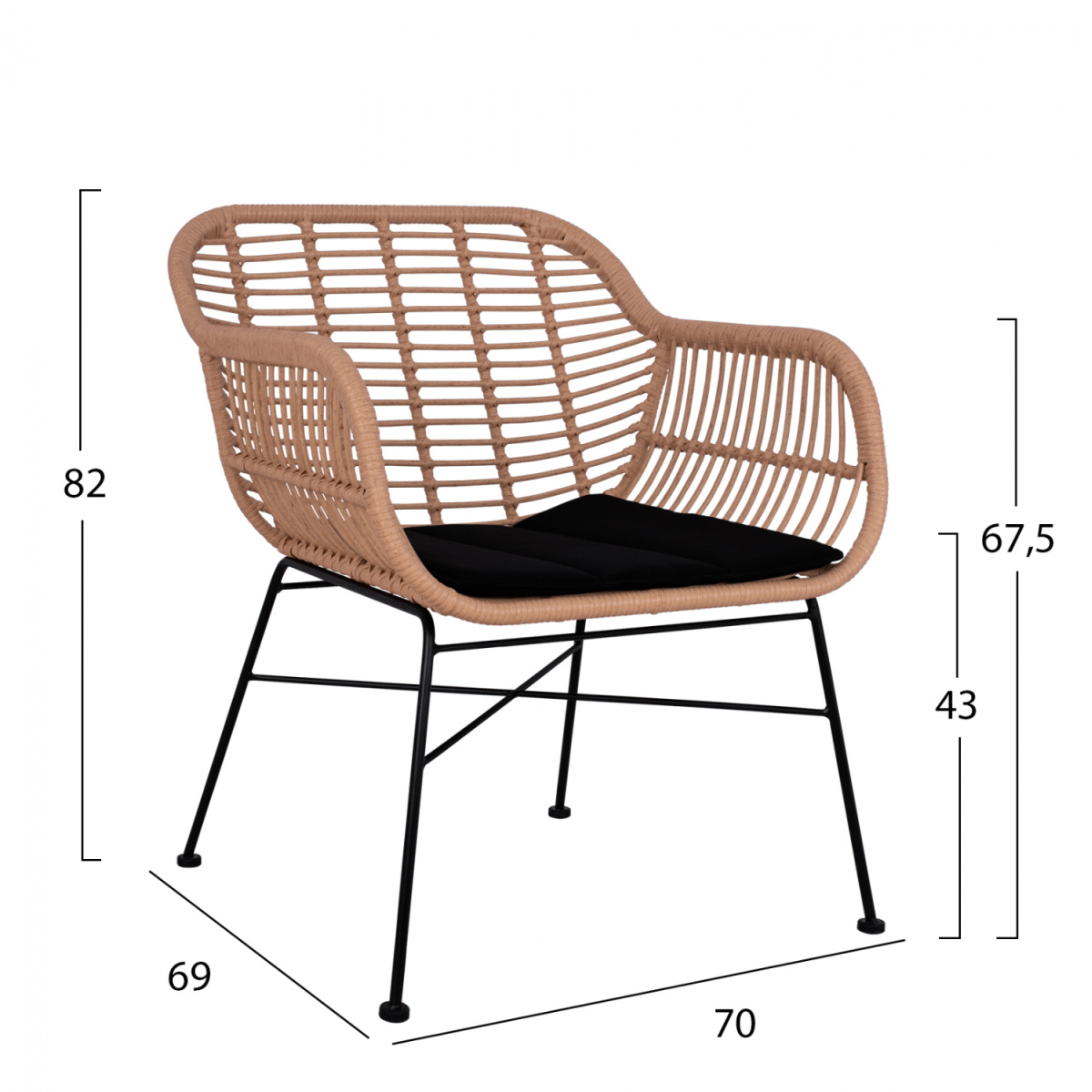 ΣΕΤ ΣΑΛΟΝΙ 4ΤΜΧ ALLEGRA HM5460 ΜΕΤΑΛΛΟ & WICKER ΣΕ ΜΠΕΖ ΧΡΩΜΑ - Image 3