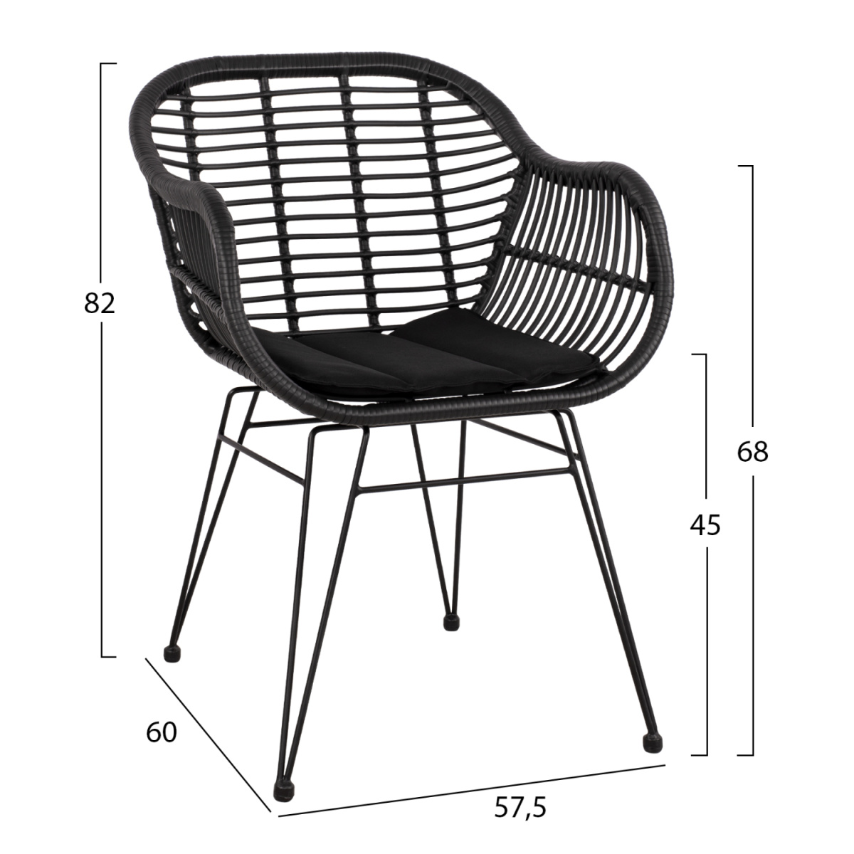 ΣΕΤ ΤΡΑΠΕΖΑΡΙΑΣ 3ΤΜΧ HM11871 ΜΕΤΑΛΛΟ & RATTAN ΣΕ ΜΑΥΡΟ ΧΡΩΜΑ - Image 2