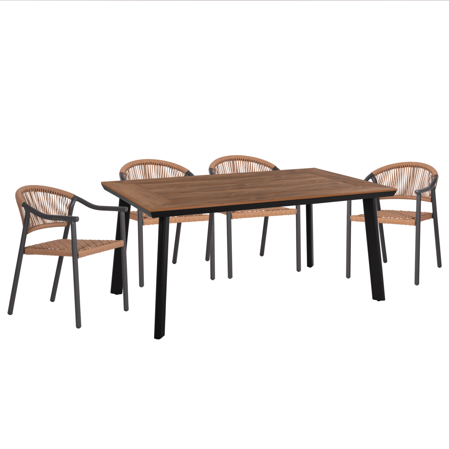 set-trapezarias-5tmch-fb91083310-aloym-s ΣΕΤ ΤΡΑΠΕΖΑΡΙΑΣ 5ΤΜΧ KERLY HM10833.10 ΑΛΟΥΜ. ΣΚΟΥΡΟ ΓΚΡΙ--POLYWOOD--P.E.RATTAN ΜΠΕΖ - Image 1