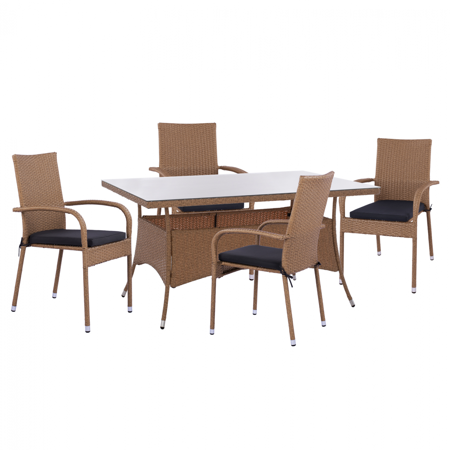 set-trapezarias-5tmch-trap-150ch90-polyt-3 ΣΕΤ ΤΡΑΠΕΖΑΡΙΑΣ 5ΤΜΧ ΤΡΑΠ. 150Χ90 & ΠΟΛΥΘΡΟΝΕΣ WICKER RATTAN ΜΠΕΖ ΚΑΦΕ HM11713.02 - Image 1
