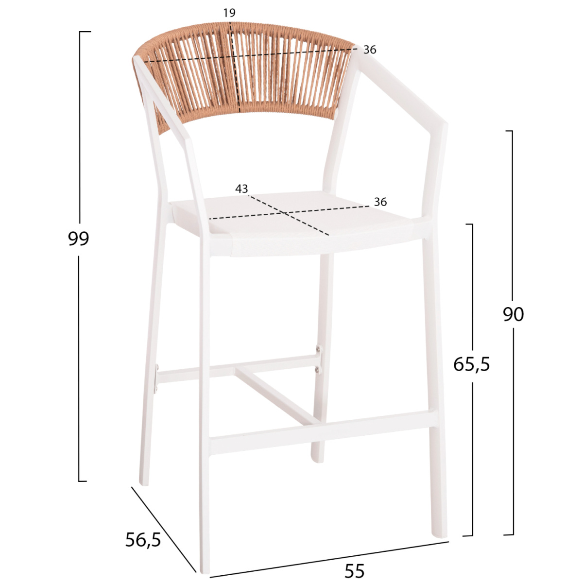 ΣΚΑΜΠΟ ΑΛΟΥΜΙΝΙΟΥ MIRI HM5892.12 ΜΕΣΑΙΟΥ ΥΨΟΥΣ RATTAN & TEXTLINE ΛΕΥΚΟ ΜΠΕΖ 55x56,5x99Y - Image 2