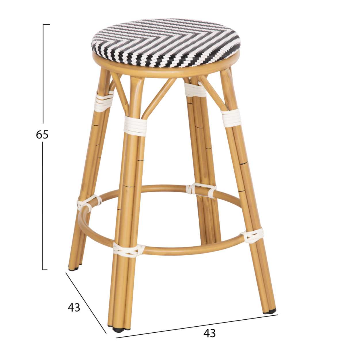 ΣΚΑΜΠΟ ΑΛΟΥΜΙΝΙΟΥ ΜΕΣ.ΥΨΟΥΣ CHINO HM6286.03 BAMBOO LOOK & TEXTILENE ΜΑΥΡΟ 43x43x65Υεκ - Image 2