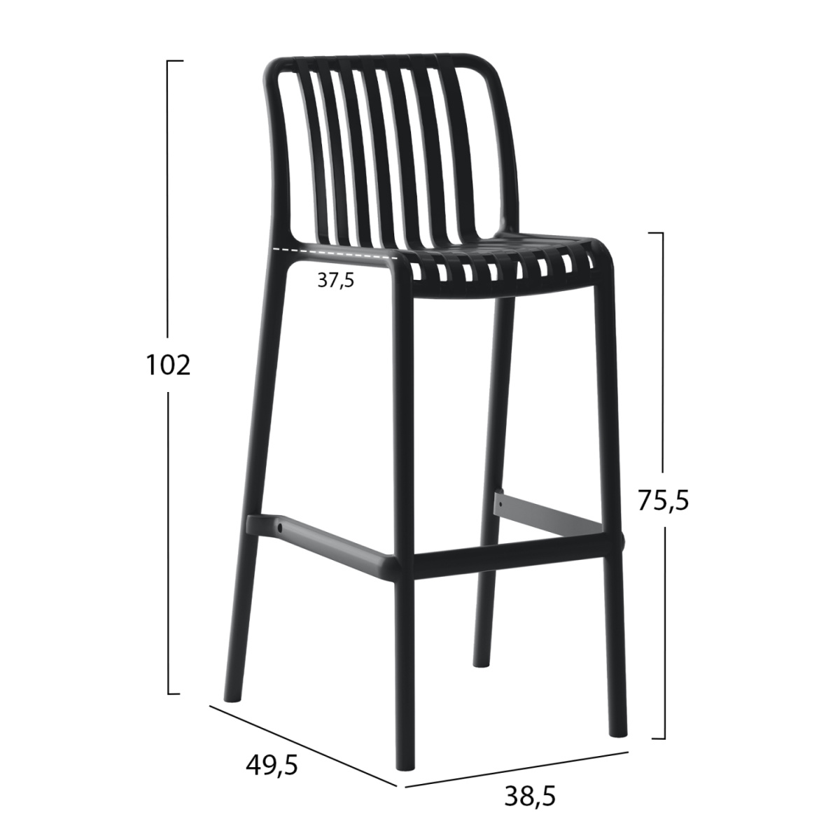 ΣΚΑΜΠΟ BAR ΠΟΛΥΠΡΟΠΥΛΕΝΙΟΥ CONVEE HM6098.02 ΜΑΥΡΟ 38,5x49,5x102Υεκ. - Image 2