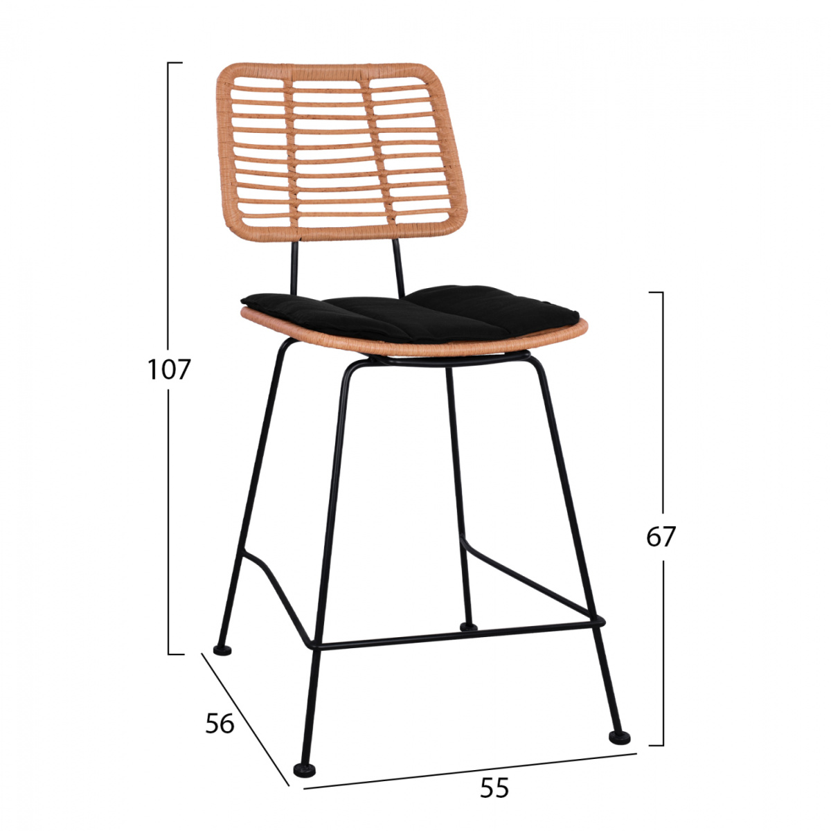 ΣΚΑΜΠΟ ΜΕΣΑΙΟΥ ΥΨΟΥΣ ALLEGRA HM5644 ΜΕΤΑΛΛΙΚΟ ΜΕ WICKER ΣΕ ΜΠΕΖ ΑΠΟΧΡΩΣΗ 55x56x107 εκ. - Image 2