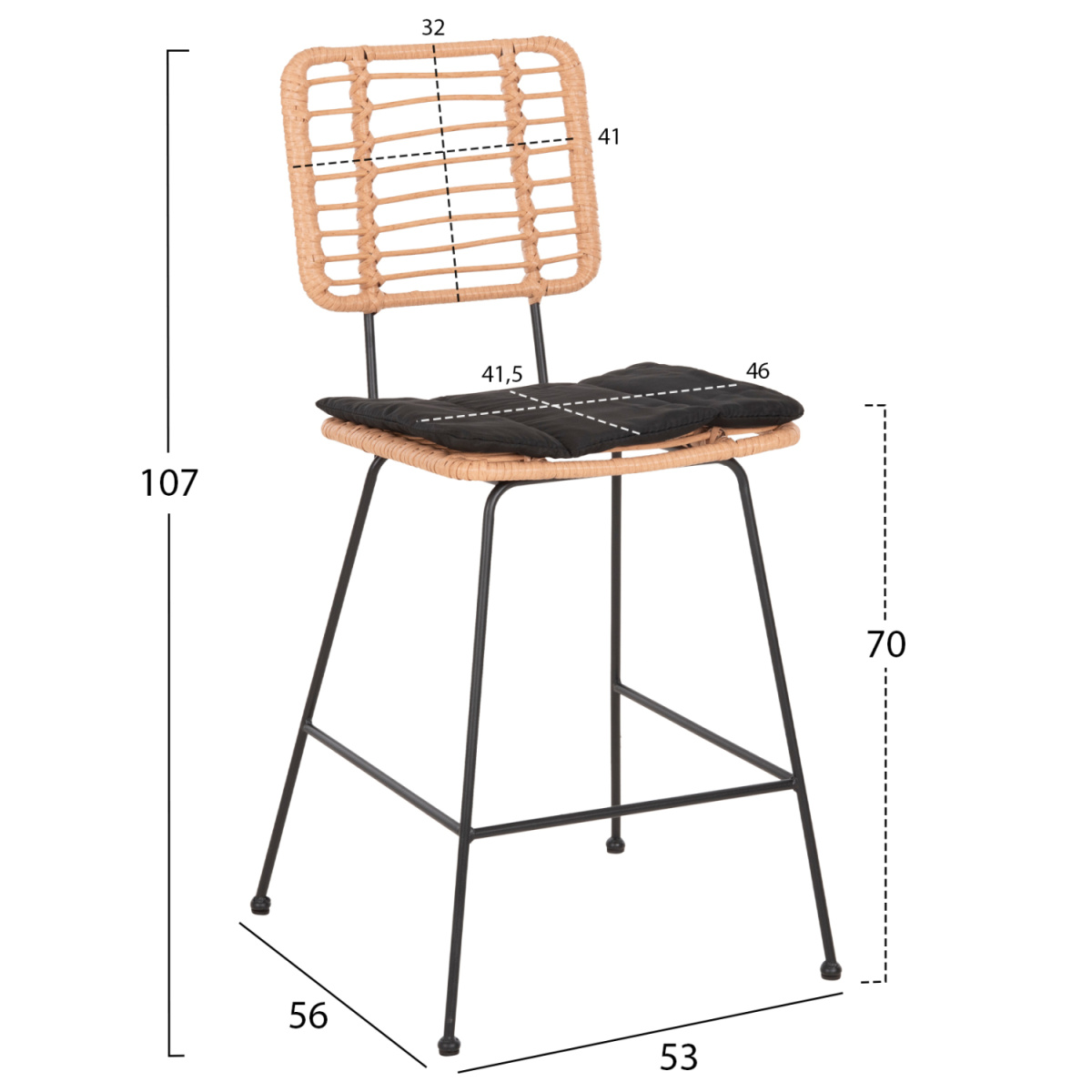 ΣΚΑΜΠΟ ΜΕΣ.ΥΨΟΥΣ ALLEGRA HM5644.11 ΜΕΤΑΛΛΟ&ΜΑΞΙΛΑΡΙ ΜΑΥΡΟ-WICKER ΜΠΕΖ 53x56x107Υεκ. - Image 2
