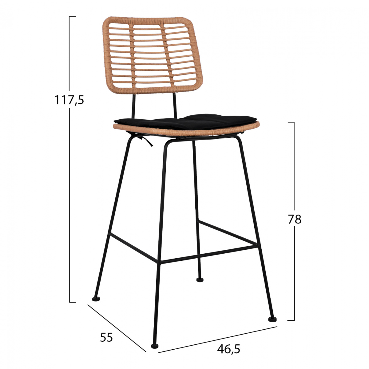 ΣΚΑΜΠΟ ΜΕΤΑΛΛΙΚΟ ΜΕ ΜΑΞΙΛΑΡΙ ALLEGRA HM5455 ΜΕ WICKER ΜΠΕΖ 46,5x55x117,5Υ εκ. - Image 2