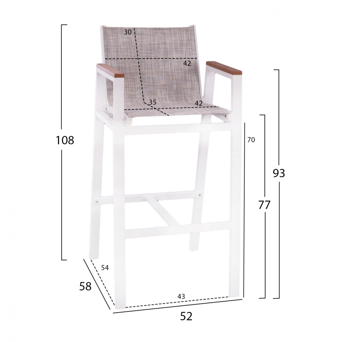 ΣΚΑΜΠΟ ΜΠΑΡ ΑΛΟΥΜΙΝΙΟΥ ΛΕΥΚΟ ΜΕ POLYWOOD 52 x 58 x 108 εκ. HM5790.01 - Image 2