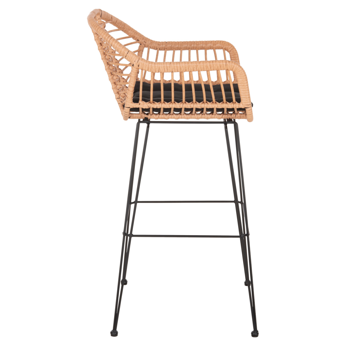 ΣΚΑΜΠΟ ΜΠΑΡ ΨΗΛΟ ALLEGRA HM5640.11 ΜΠΕΖ P.E. RATTAN-ΜΑΥΡΟ ΜΕΤΑΛΛΟ 54x55x108Υεκ. - Image 4