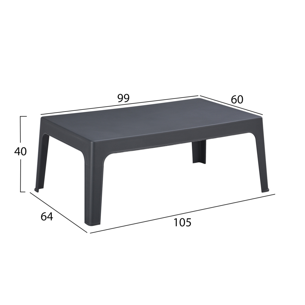 ΤΡΑΠΕΖΑΚΙ ΟΡΘΟΓΩΝΙΟ SLEEK HM6367.10 ΠΟΛΥΠΡΟΠΥΛΕΝΙΟ ΣΕ ΣΚΟΥΡΟ ΓΚΡΙ 105x64x40Υεκ. - Image 2