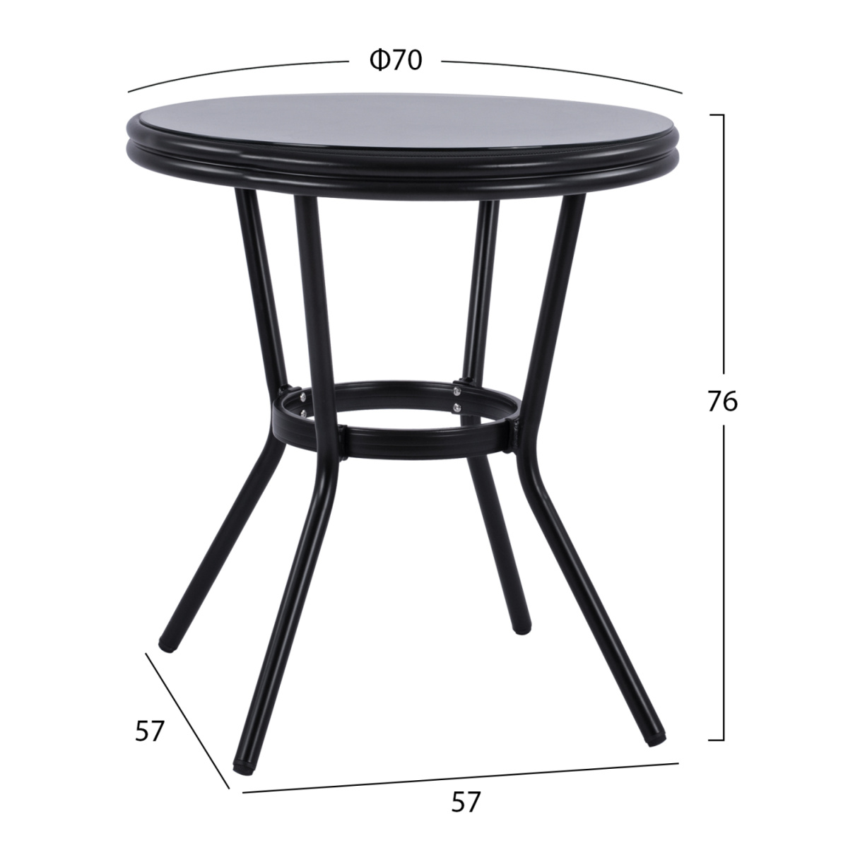 ΤΡΑΠΕΖΙ ΑΛΟΥΜΙΝΙΟΥ MOSES Φ70 BAMBOO LOOK HM5532.02 ΜΑΥΡΟ ΜΕ ΓΥΑΛΙ Φ70X76 εκ - Image 2