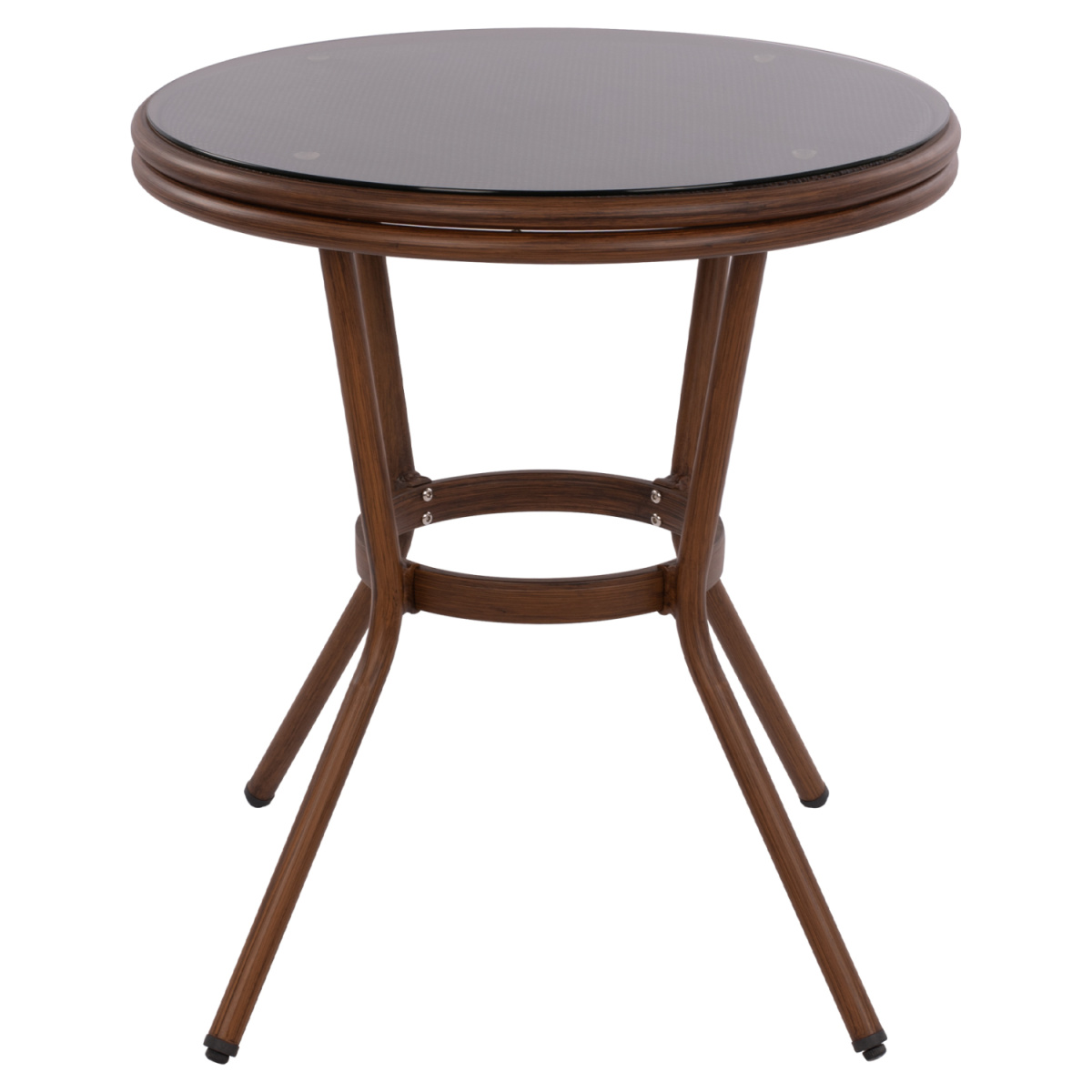 ΤΡΑΠΕΖΙ ΑΛΟΥΜΙΝΙΟΥ MOSES Φ70x76 εκ. BAMBOO LOOK HM5532.03 ΚΑΦΕ ΜΕ ΓΥΑΛΙ - Image 4