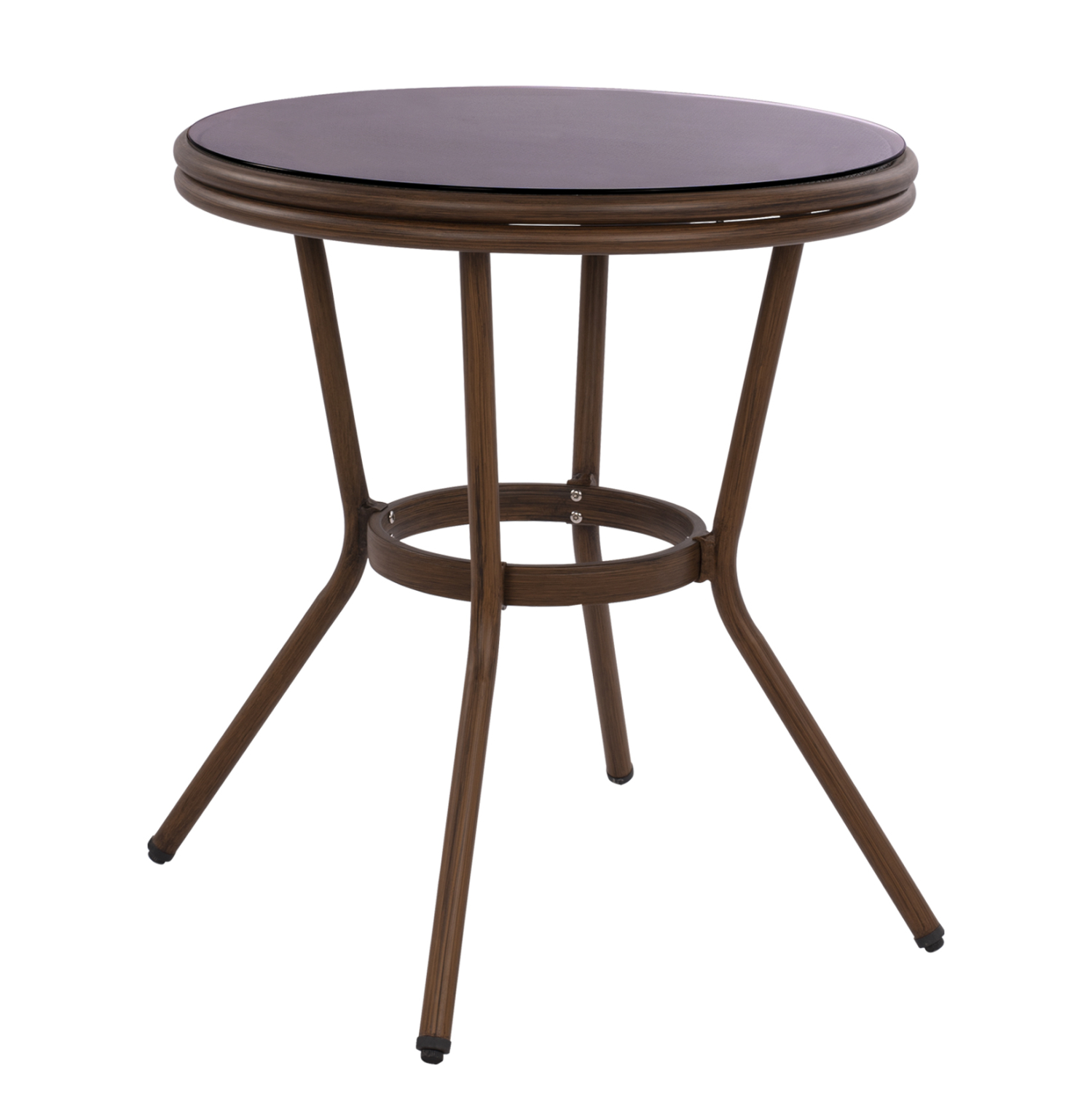 trapezi-aloyminioy-f70x76-ek-bamboo-fb95 ΤΡΑΠΕΖΙ ΑΛΟΥΜΙΝΙΟΥ MOSES Φ70x76 εκ. BAMBOO LOOK HM5532.03 ΚΑΦΕ ΜΕ ΓΥΑΛΙ - Image 1