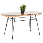ΤΡΑΠΕΖΙ ΟΒΑΛ ΧΑΜΗΛΟ ALLEGRA HM5695.11 ΜΠΕΖ WICKER-ΜΑΥΡΟ ΜΕΤΑΛΛΟ 100x45x51,5Υεκ.