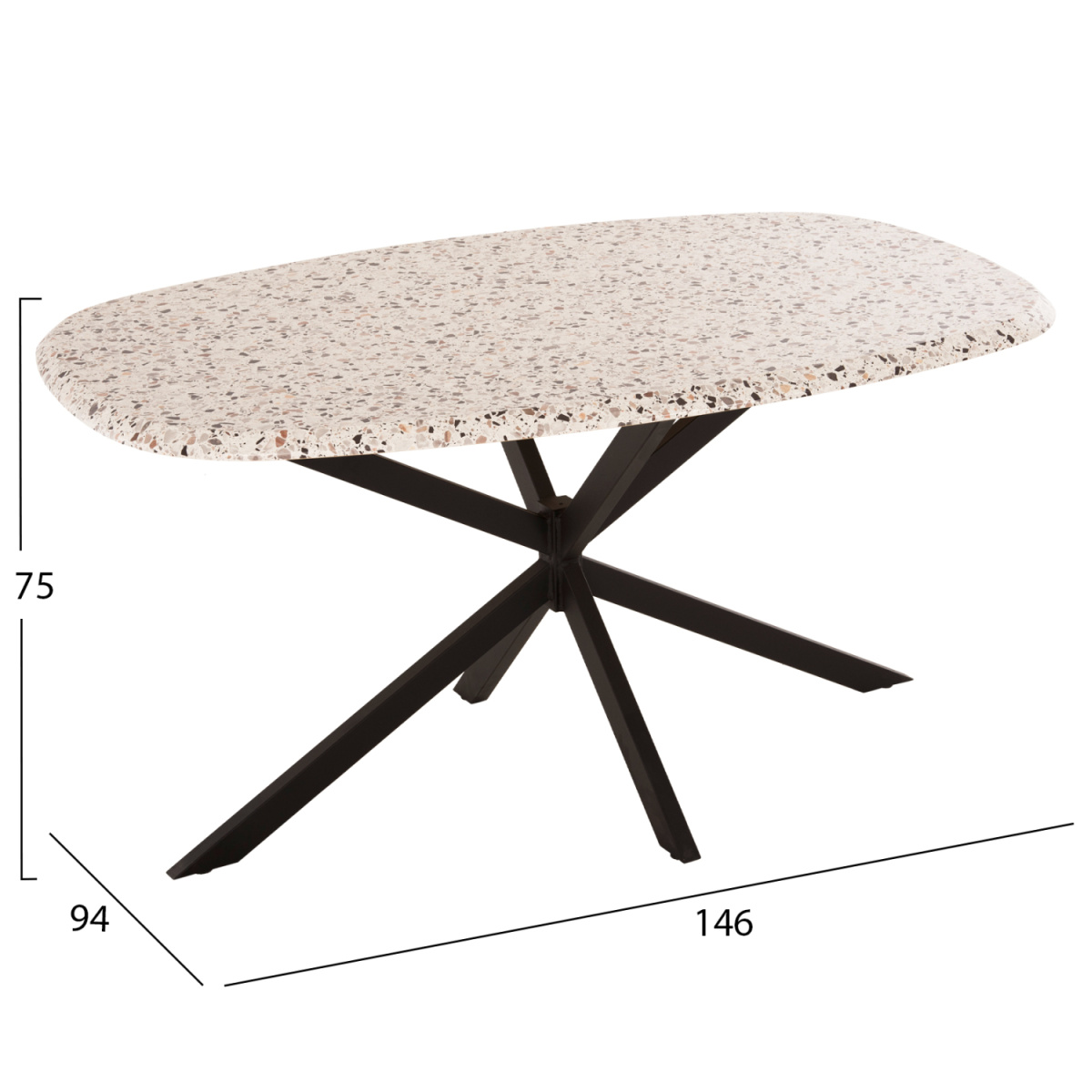 ΤΡΑΠΕΖΙ ΟΒΑΛ RODDEN HM11903.03 ΜΕ WERZALIT TERRAZZO-ΜΑΥΡΗ ΧΙΑΣΤΙ ΒΑΣΗ 146x94x75Υεκ - Image 2