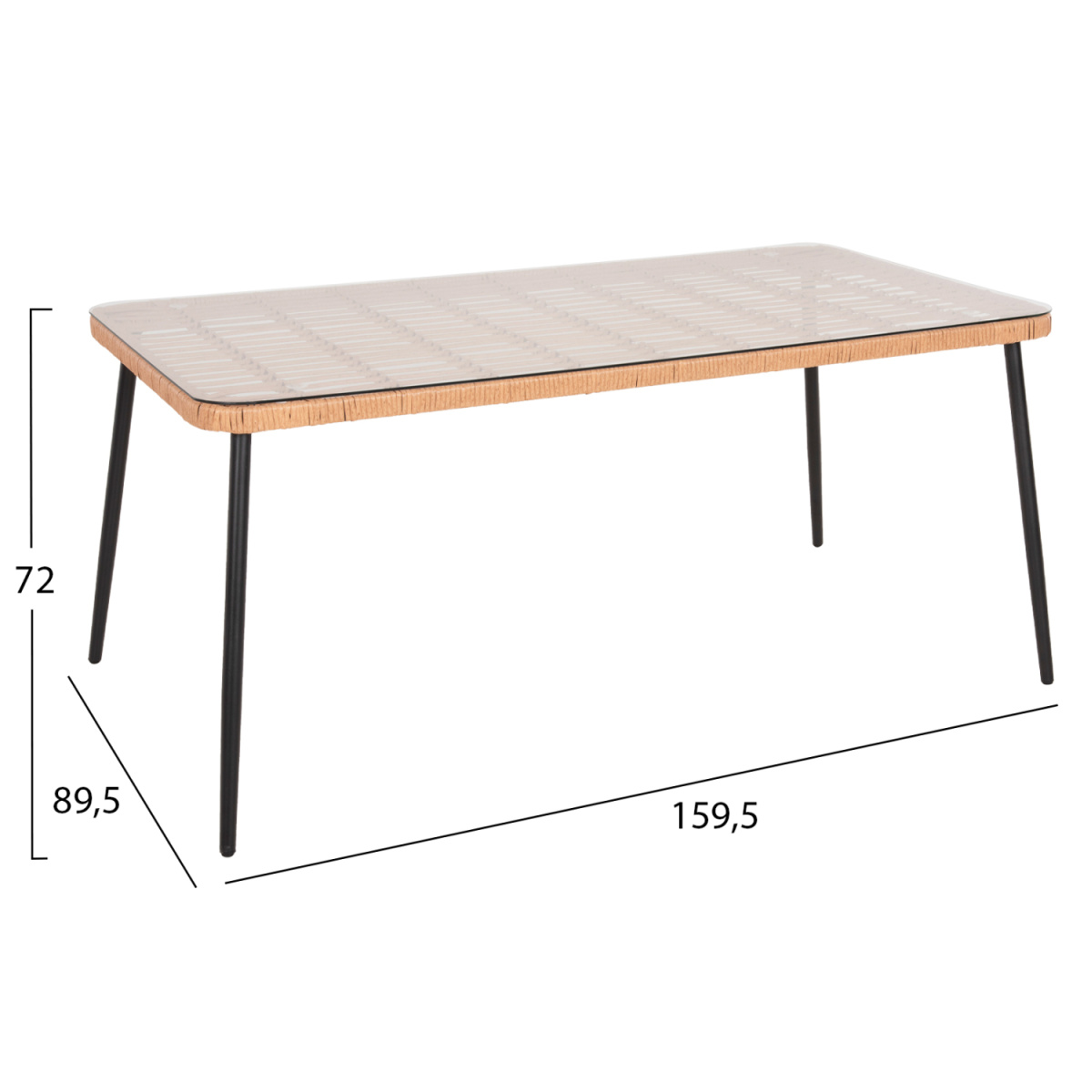 ΤΡΑΠΕΖΙ ΟΡΘΟΓΩΝΙΟ ALLEGRA HM5538.11 ΜΕΤΑΛ.ΜΑΥΡΟ-P.E. RATTAN ΦΥΣΙΚΟ 159,5x89,5x72Υεκ. - Image 2