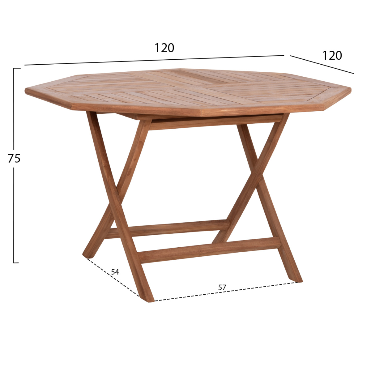 ΤΡΑΠΕΖΙ ΠΟΛΥΓΩΝΟ ΠΤΥΣΣΟΜΕΝΟ KARLIN HM6618 ΞΥΛΟ TEAK ΣΕ ΦΥΣΙΚΟ ΧΡΩΜΑ 120x120x75Yεκ. - Image 2