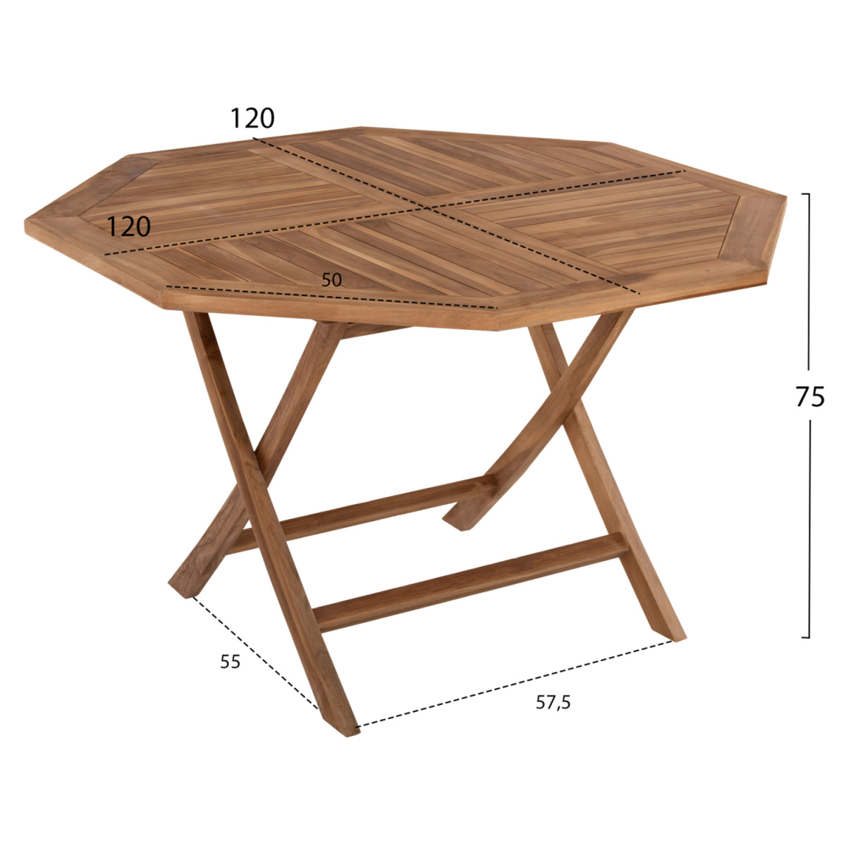 ΤΡΑΠΕΖΙ ΠΟΛΥΓΩΝΟ KENDALL ΠΤΥΣΣΟΜΕΝΟ HM9545 TEAK ΣΕ ΦΥΣΙΚΟ ΧΡΩΜΑ 120x120x75Yεκ. - Image 2